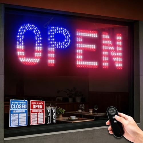 Large LED Open Sign for Business – 30&Prime;x10&Prime; Bright Remote Control, Dimmable, 12 M