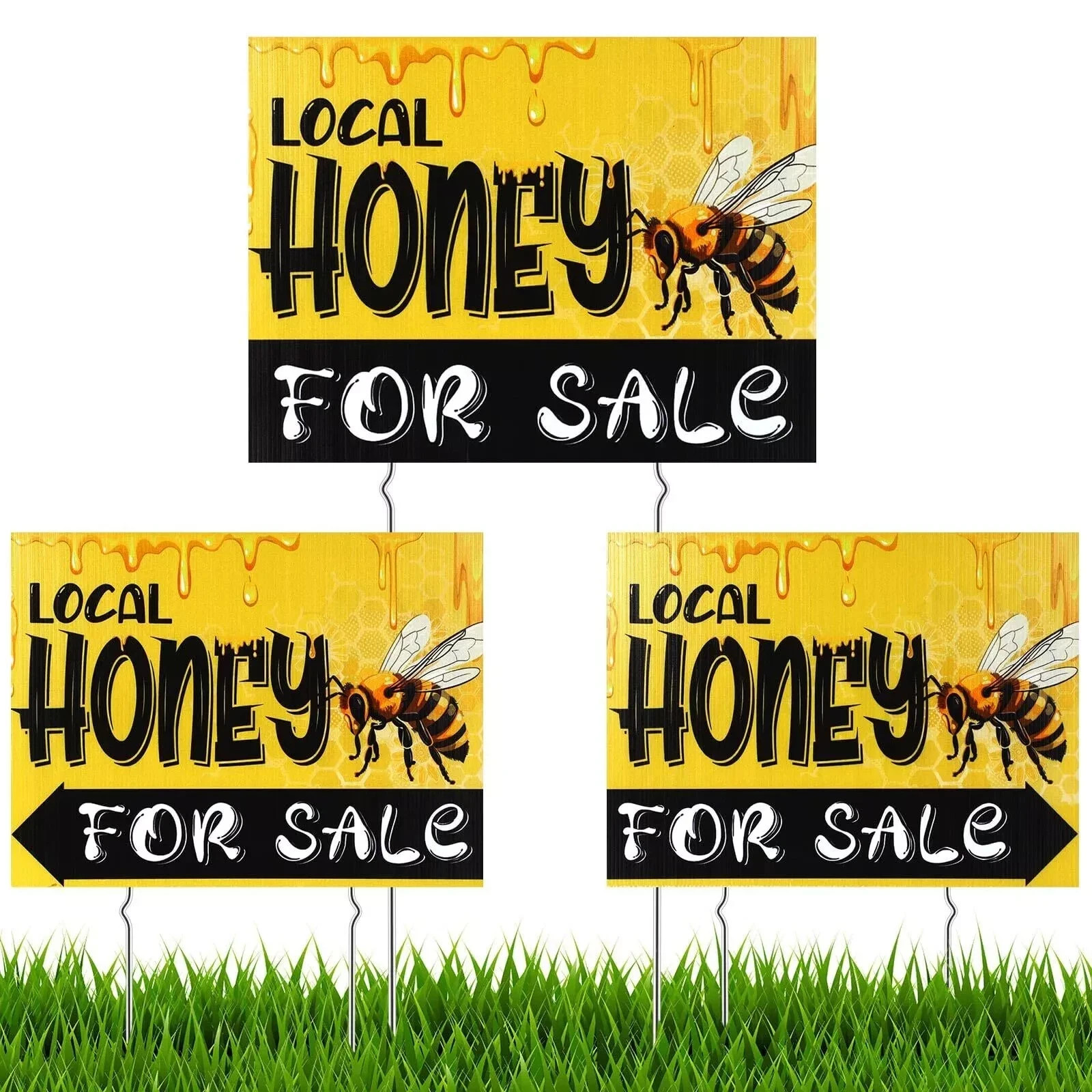 3 Pcs Local Honey Yard Sign 12 x 16 Inch Plastic Horizontal Sold Sign with St…