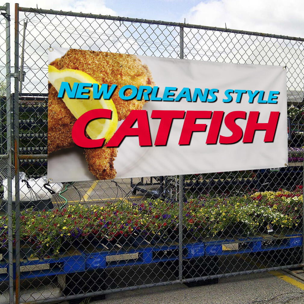 Vinyl Banner Multiple Sizes New Orleans Style Catfish Restaurant Cafe Outdoor
