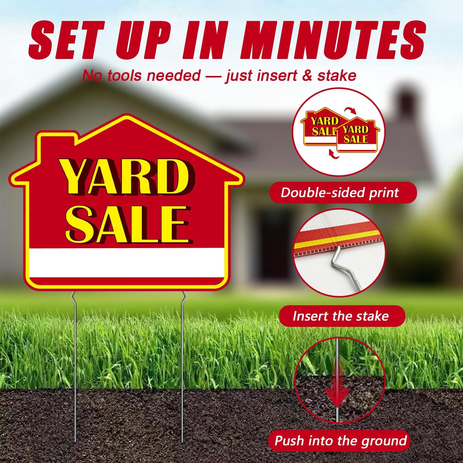 Yard Sale Signs with Stakes, 9-Piece Double-Sided Garage Sale Sign Kit with Dire