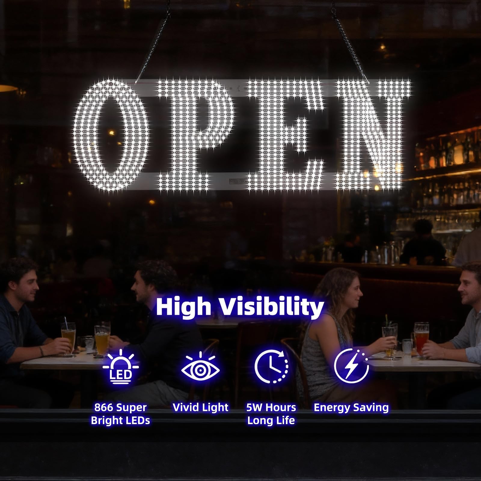 Large 30&Prime;x10&Prime; Bright LED Open Sign – High Visibility for Stores, Restaurants, Ba