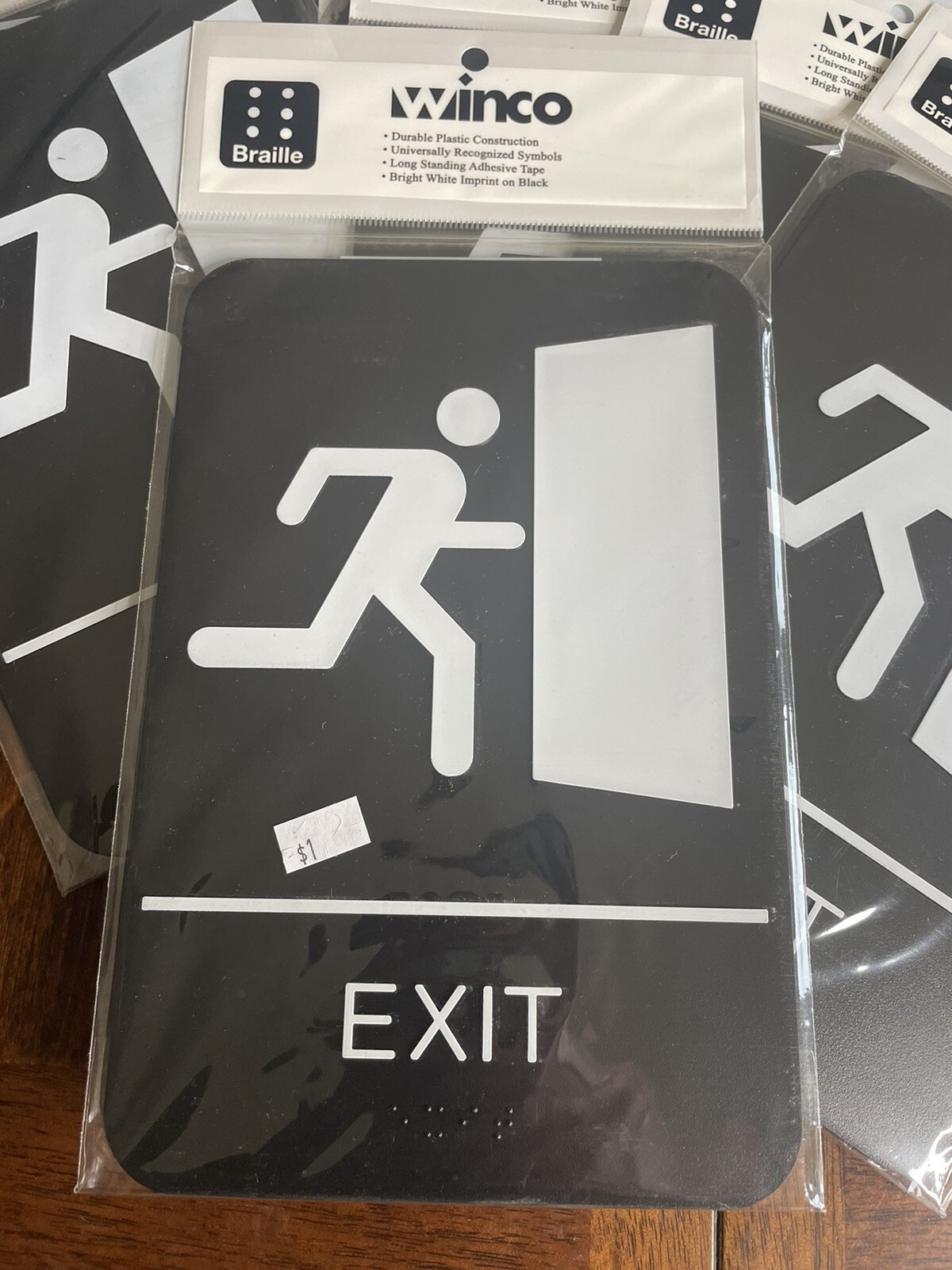 LOT of 10 EXIT Signs 6”x9” NOS WINCO (China) Braille