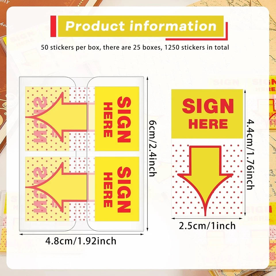 25 Pack/ 1250 Pcs Sign Here Tabs 1 Inch Sign Here Stickers Date Post Tabs Flags