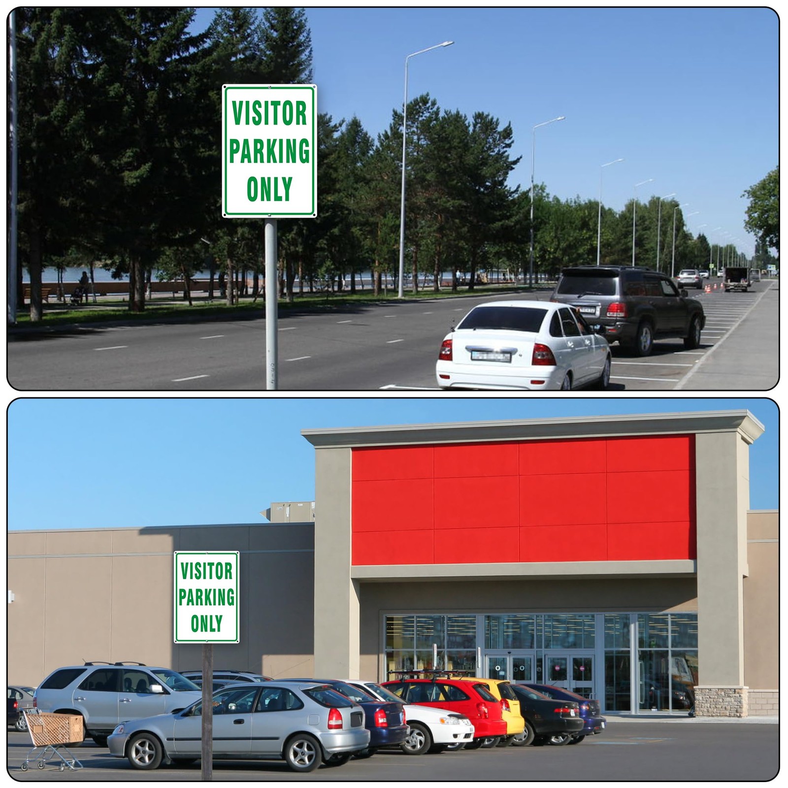 Visitor Parking Only Sign 14×10 Inch Reflective Aluminum Green 2 Pack
