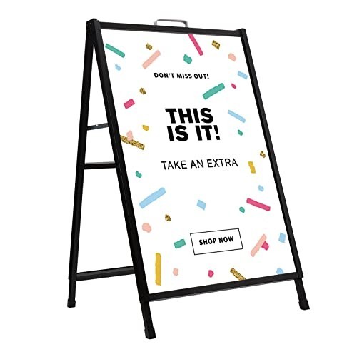 Heavy Duty Double-Sided A-Frame Sidewalk Sign 24×36 Inch Metal Frame, Black