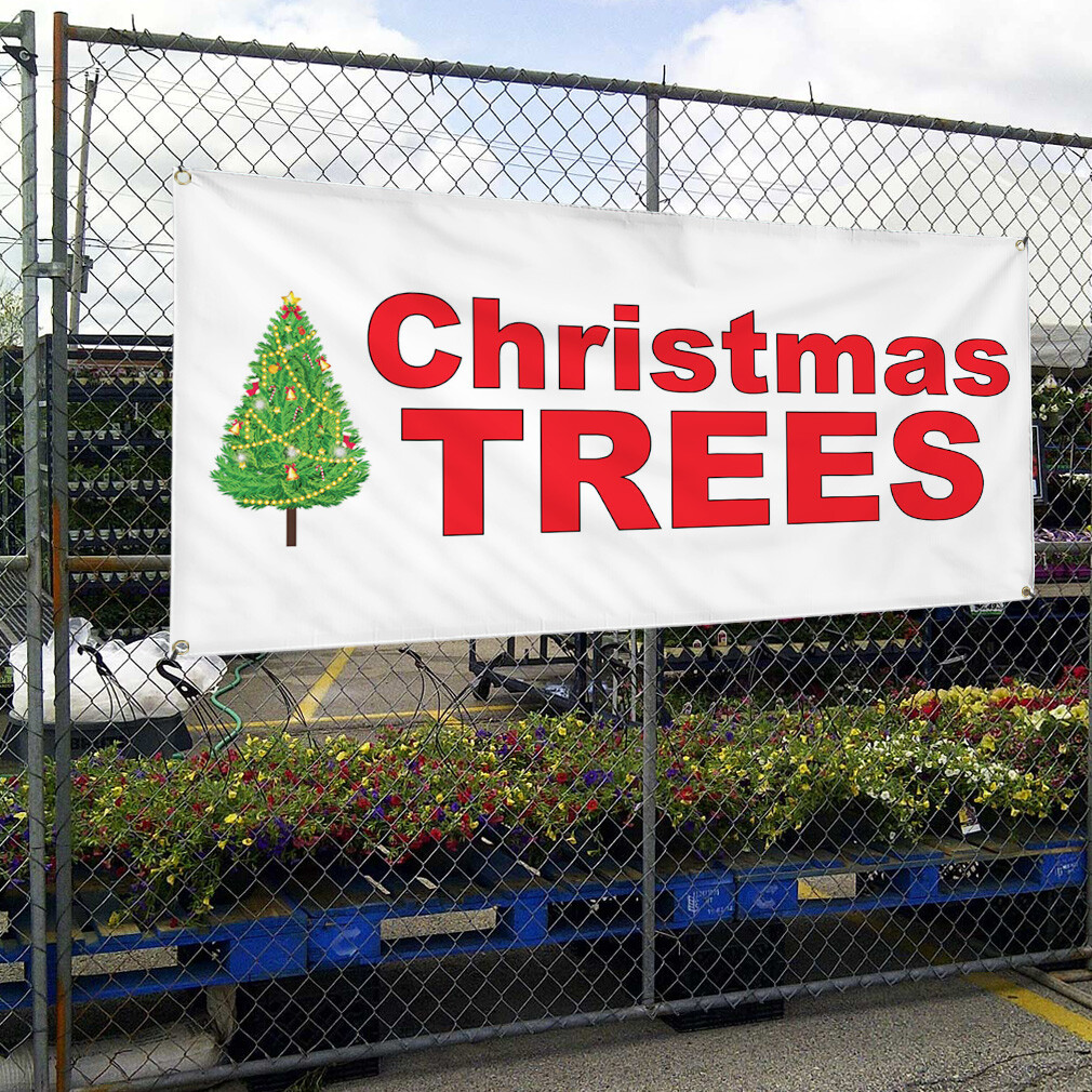 Vinyl Banner Multiple Sizes Christmas Trees Red Holidays and Occasions Outdoor