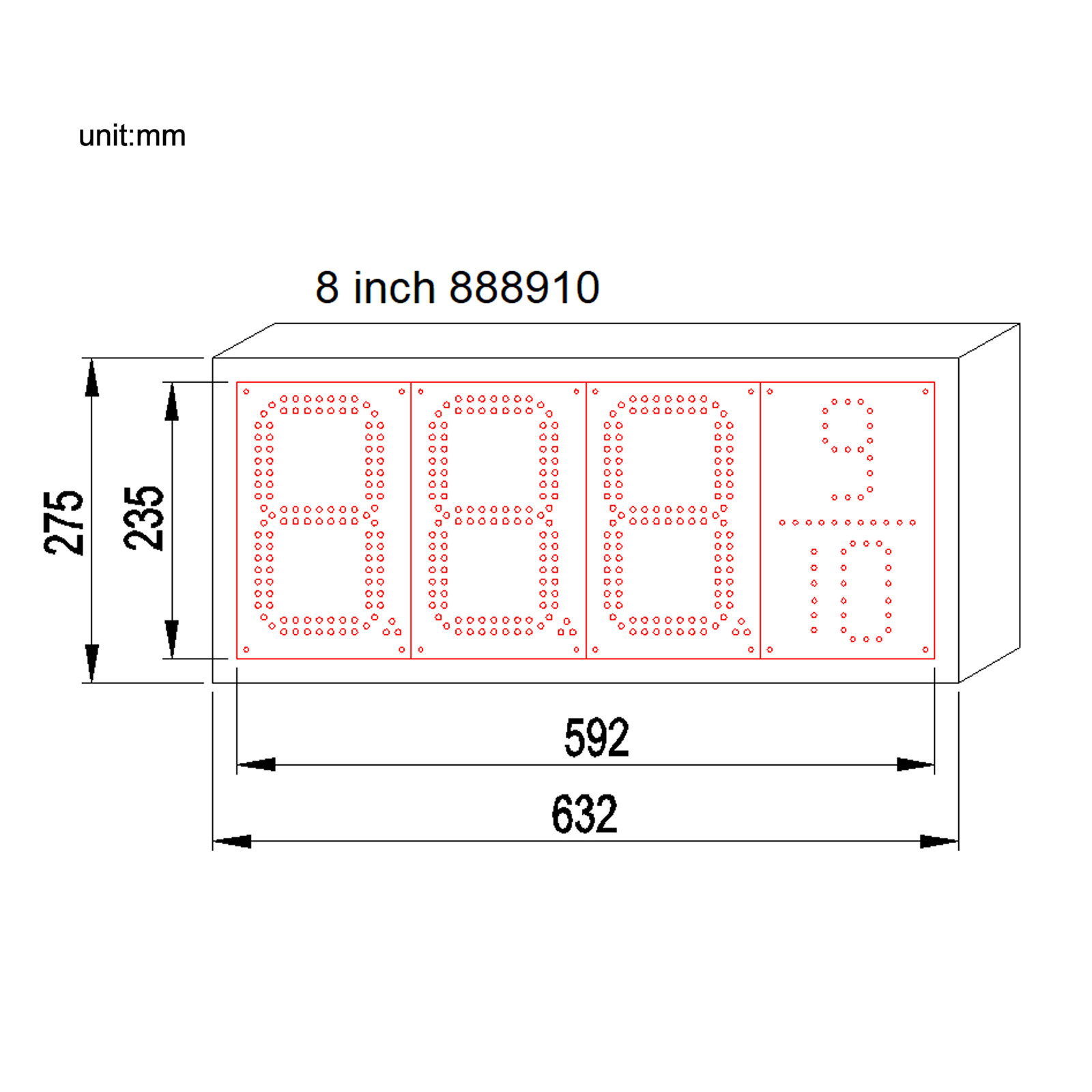 12V 32W Waterproof 8&Prime; LED GAS STATION RC Electronic Fuel PRICE SIGN 8888/9