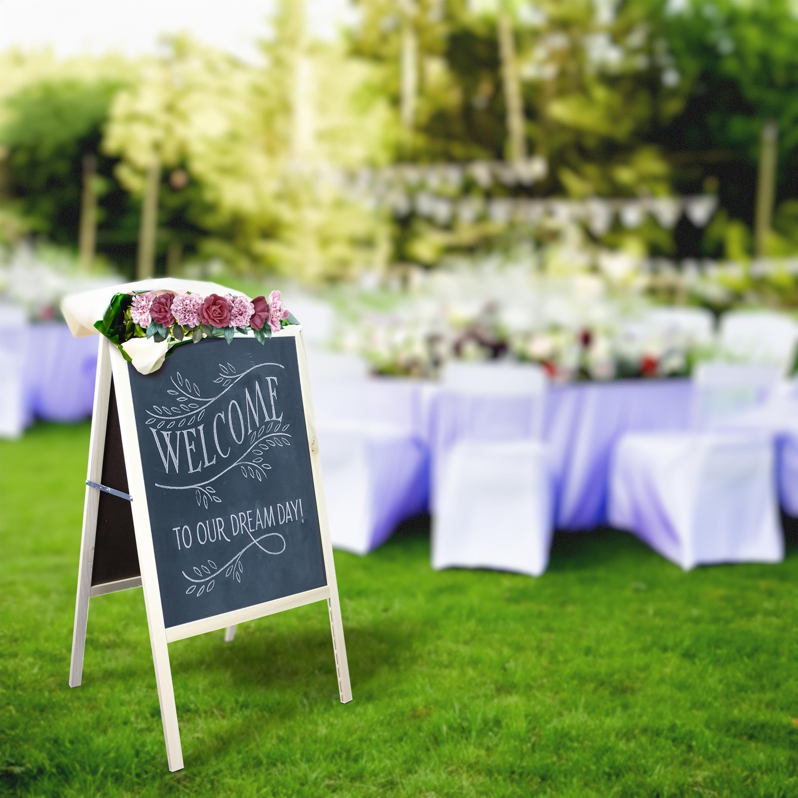 Flipside Products Marquee Easel Natural Hardwood White Dry Erase/Black