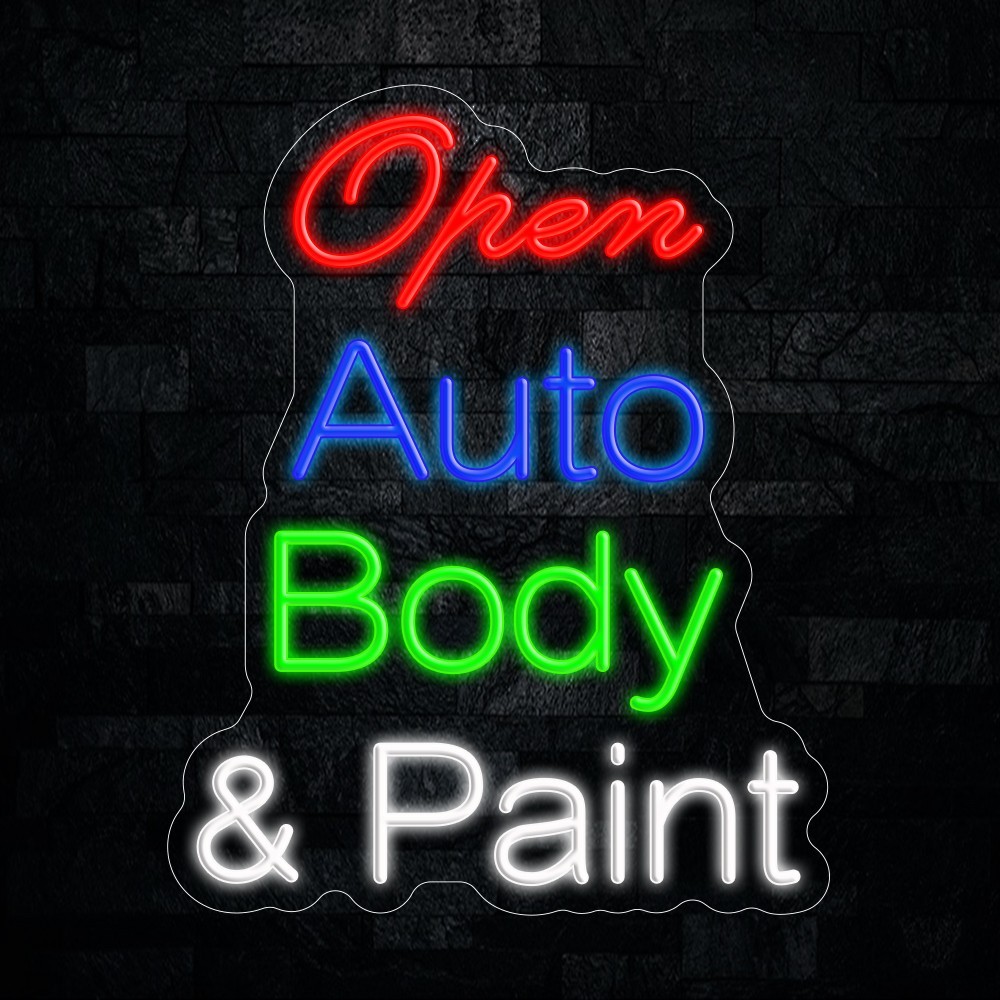 Auto Body & Paint Open LED Neon Sign 16&Prime;L x 20&Prime;H #25153