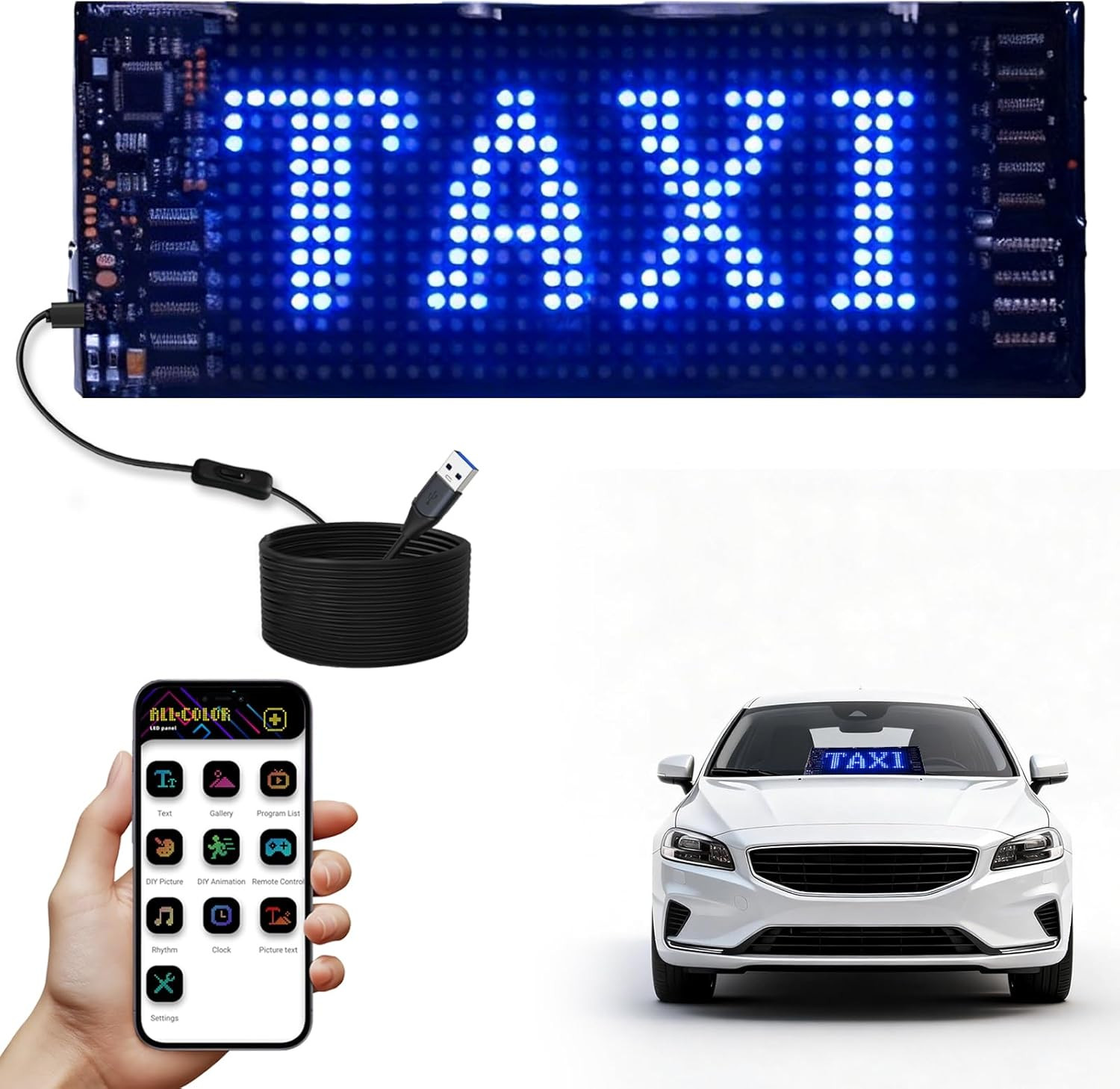 Programmable LED Car Sign, 7 »X3 » Flexible LED Matrix Panel, Bluetooth APP Cont