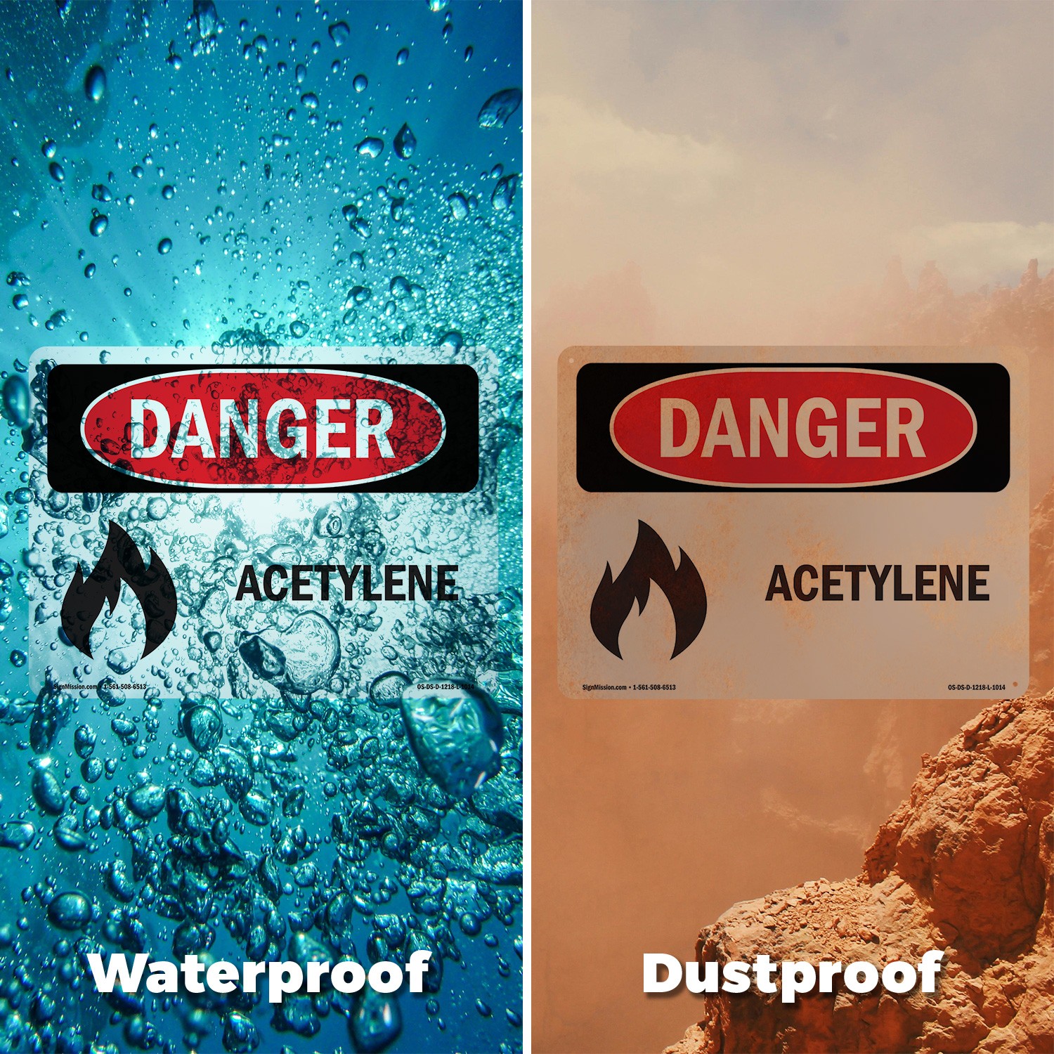 Acetylene OSHA Danger Sign Metal, Plastic, Or Decal – 5 or 10 Pack