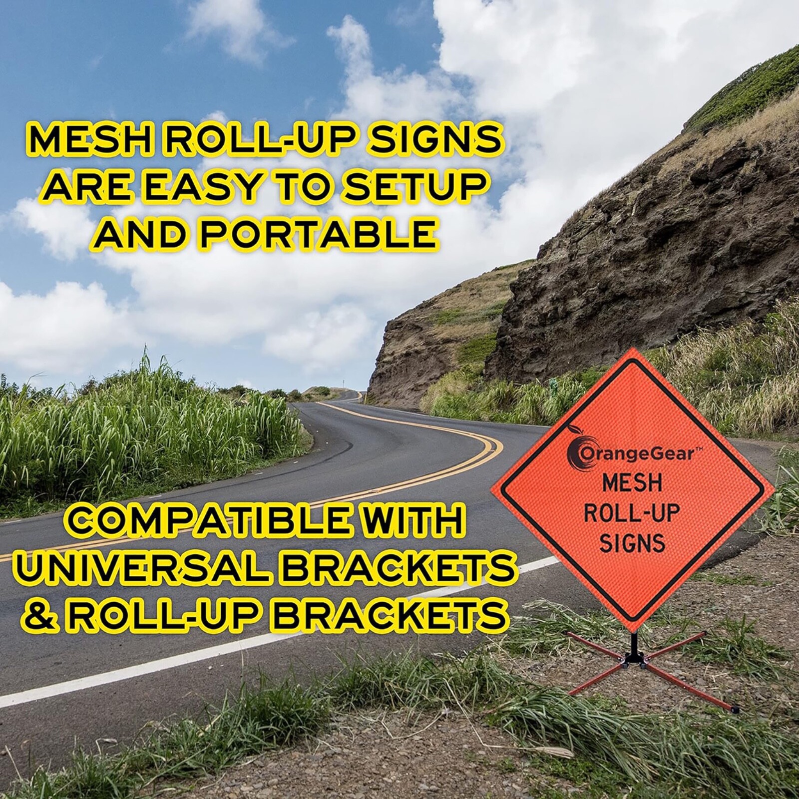 OrangeGear® 48&Prime; x 48&Prime; Custom Mesh Traffic Sign & Cross Ribs