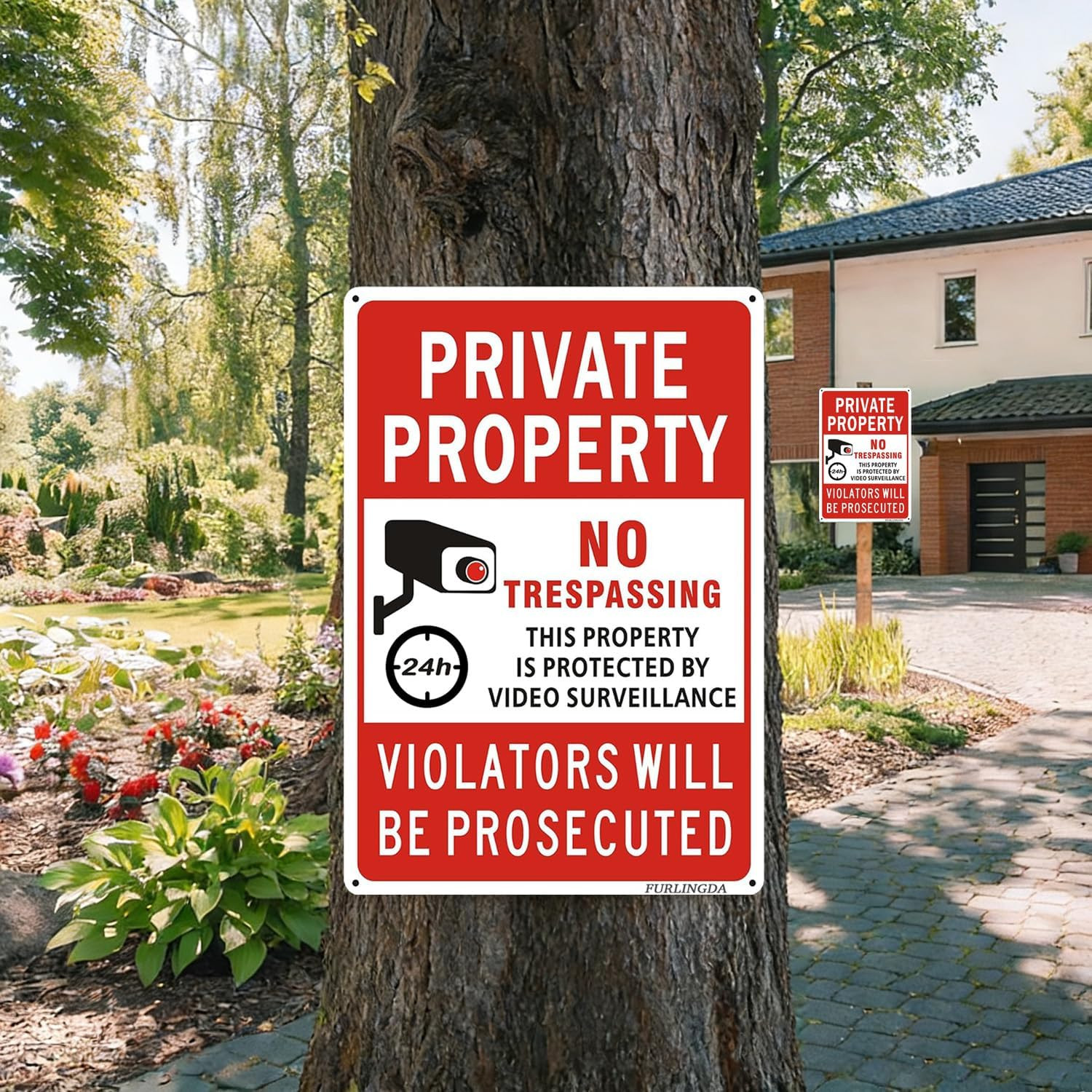 2-Pack Large No Trespassing Signs Private Property, 18X12X0.4/14X10X0.4 Inch Thi