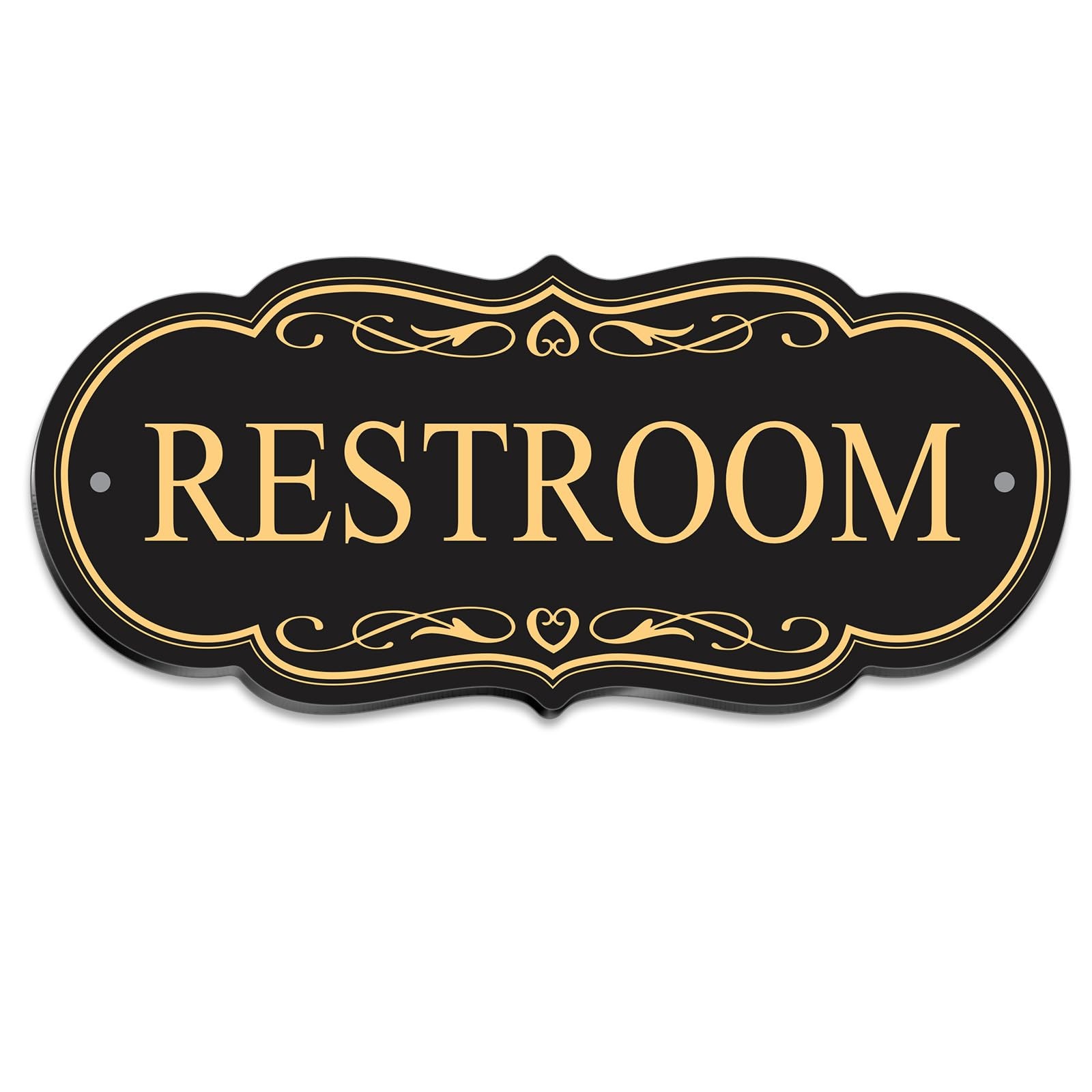 Restroom Sign 8×3.5 Inch Waterproof Acrylic Adhesive Black Gold