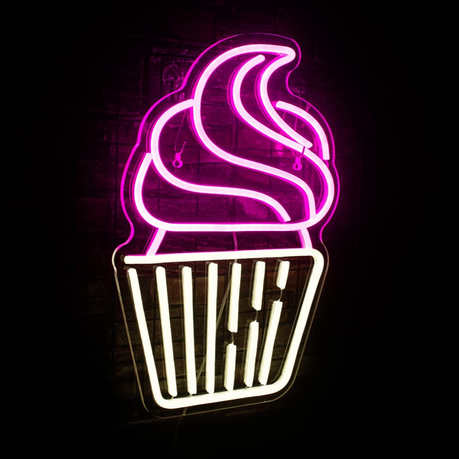 Cupcake Neon Sign Led Pink Warm White Neon Lights for Wall Decor Usb Light Up…