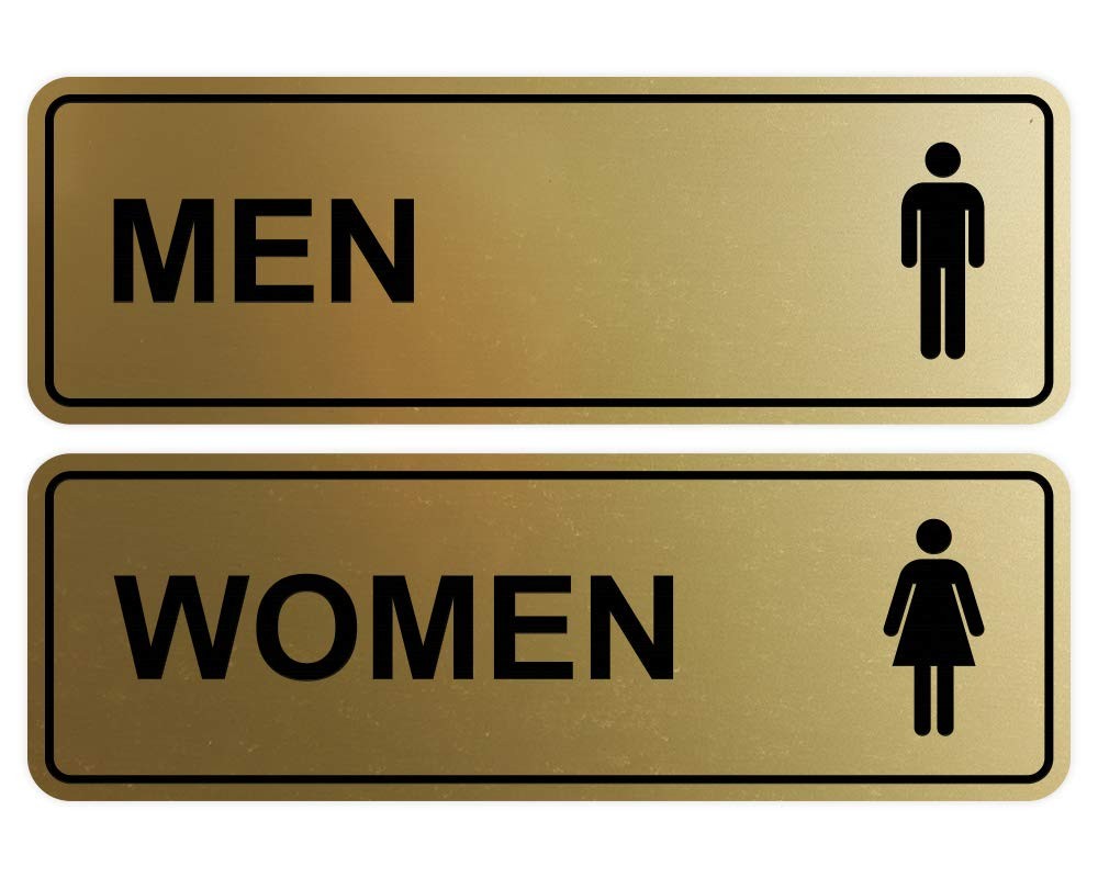 Standard Men Women Restroom Sign – Brushed Gold – Large 1 Set (2 Pcs)