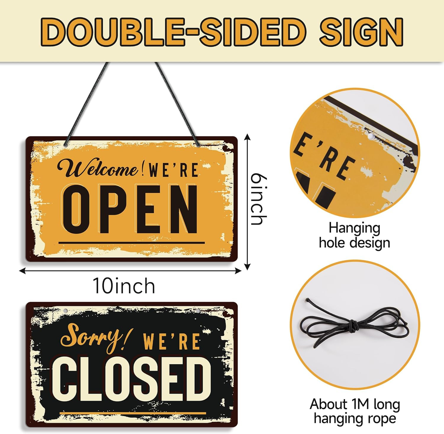 Open Closed Signs for Business, 10×5.9 Waterproof Double Sided PVC Come In or Cl