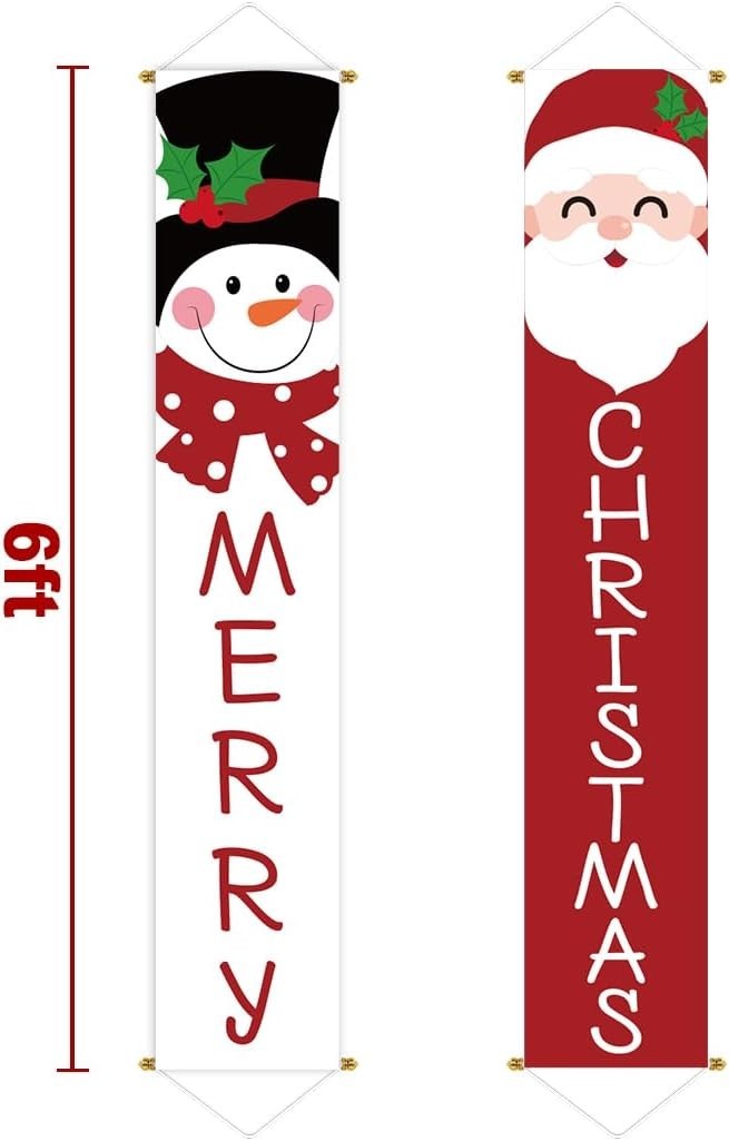 2PC Christmas Yard Banners Santa Snowman Outdoor Decor 71×13 inches