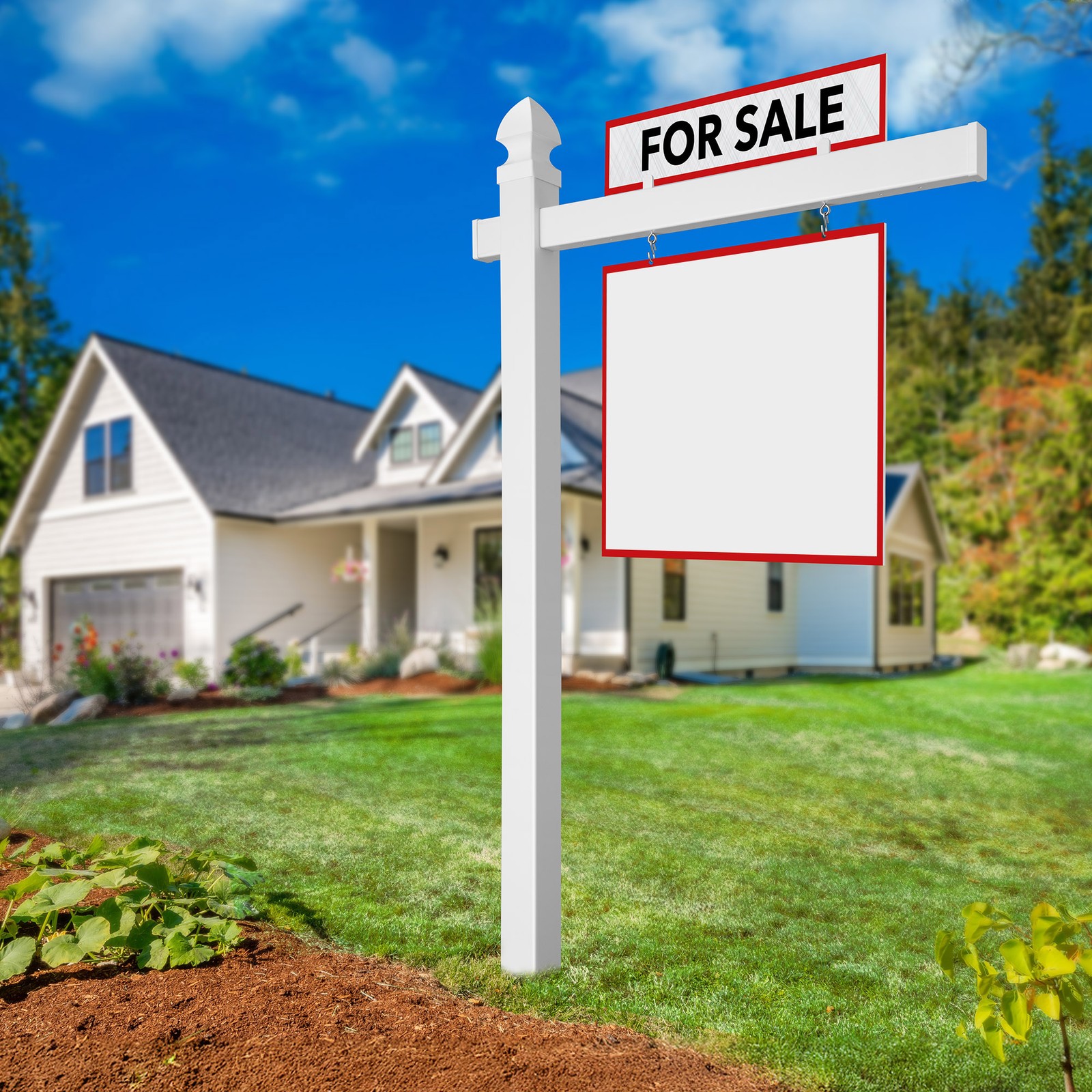 72&Prime; x 47&Prime; Real Estate Yard Sign Post with 2 Cap Options – Vinyl PVC – White –