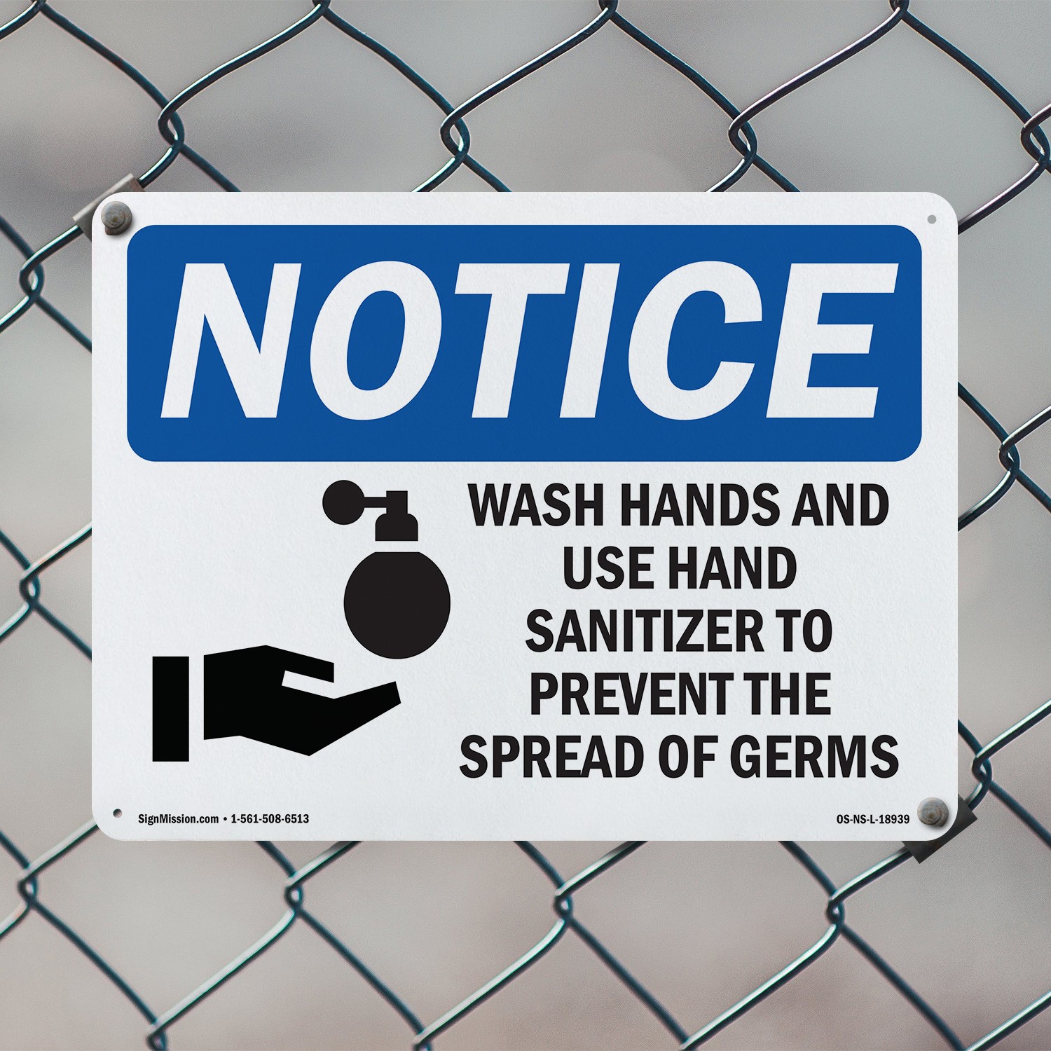 Wash Hands And Use Hand Sanitizer OSHA Notice Sign Metal, Decal – 5 or 10 Pack