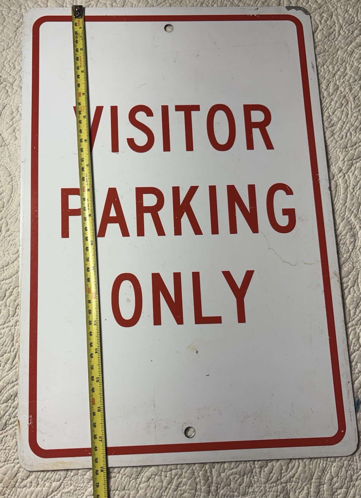 Visitor Parking Only Metal Sign Red/White Pre-Drilled Wall Mount 12×18 in