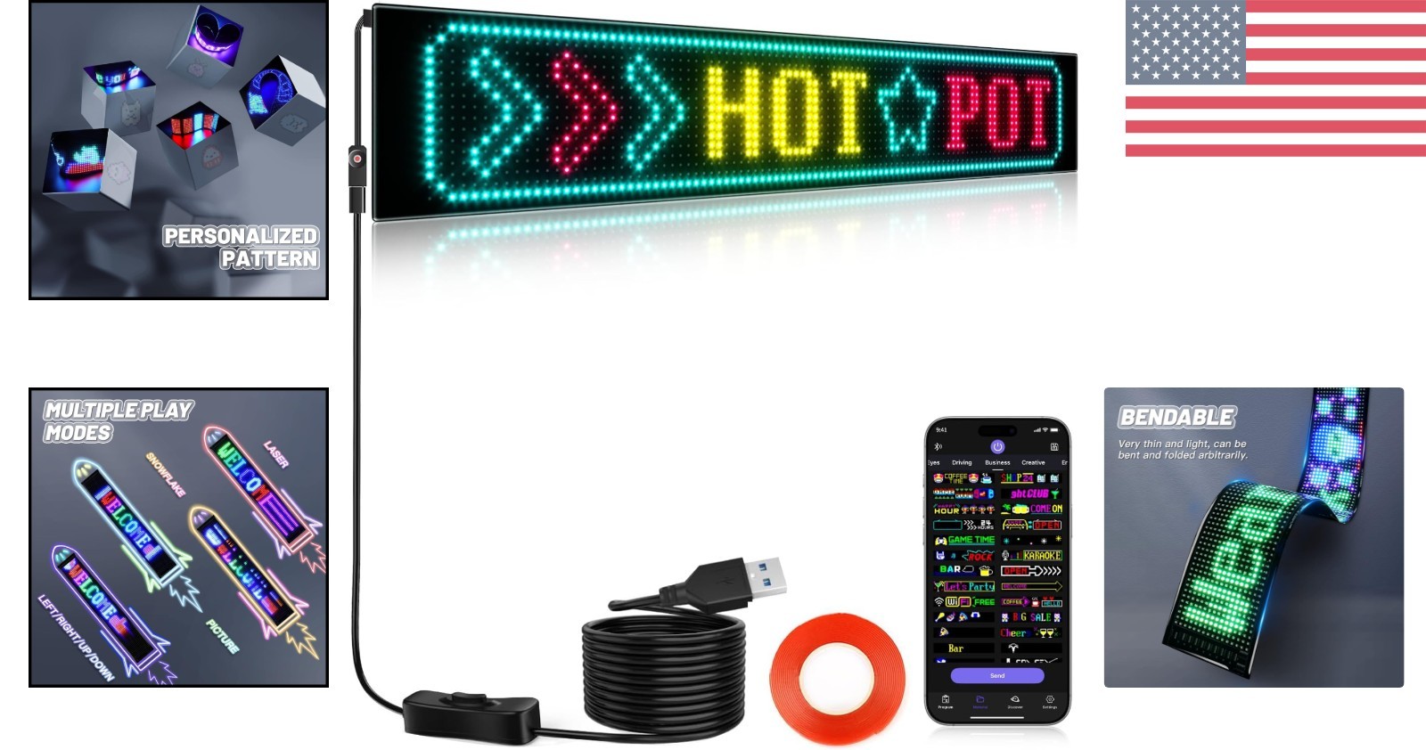 27 »x5 » Flexible LED Display with USB Power – Bluetooth Control for Businesses