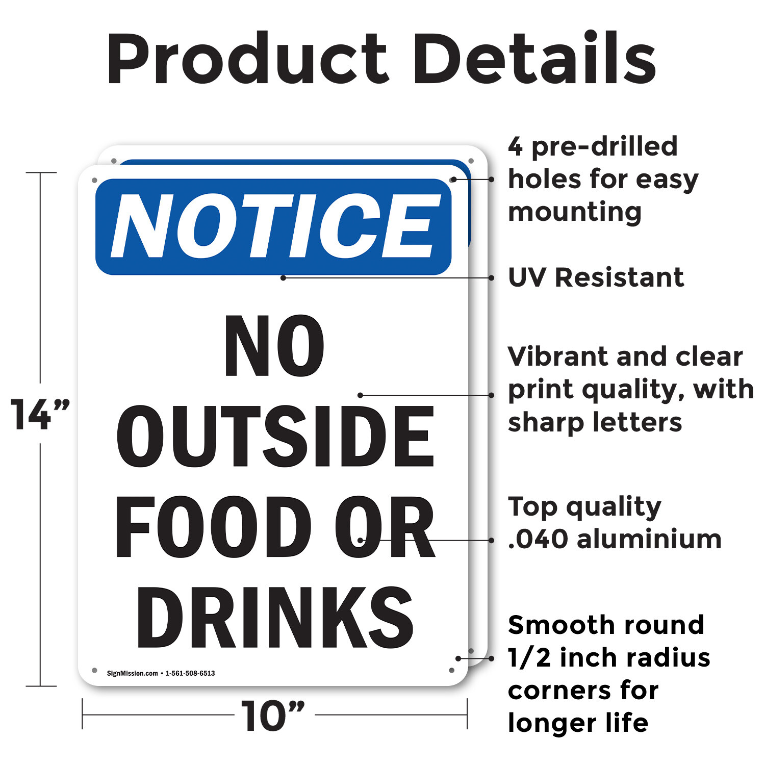 (2 Pack) No Outside Food Or Drinks OSHA Notice Sign Decal Metal Plastic
