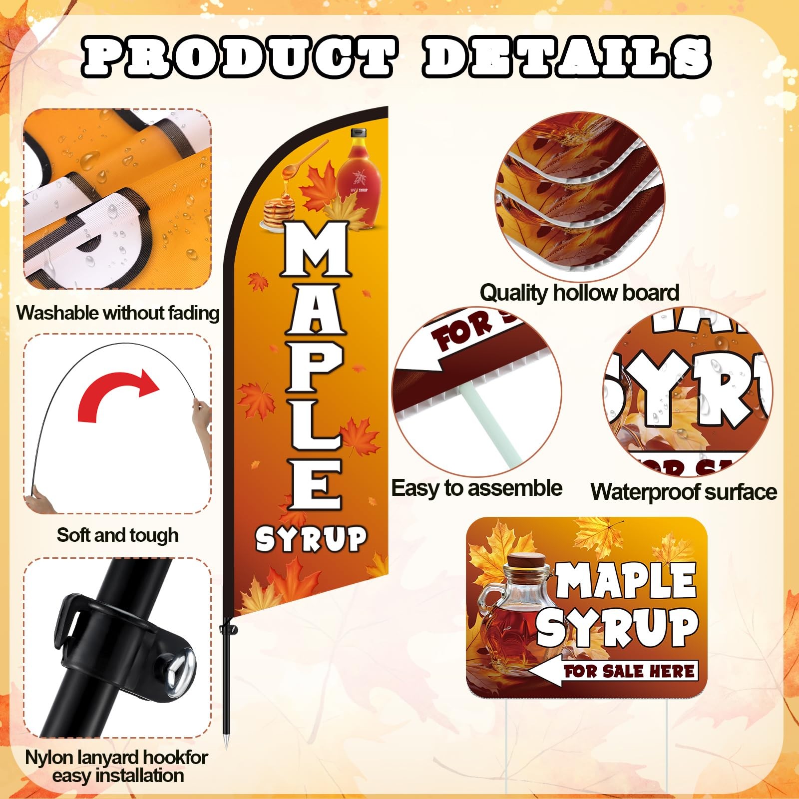 Tegeme 6 Sets 7ft Maple Syrup Advertising Flag Pole Kit Include Maple Syrup F…