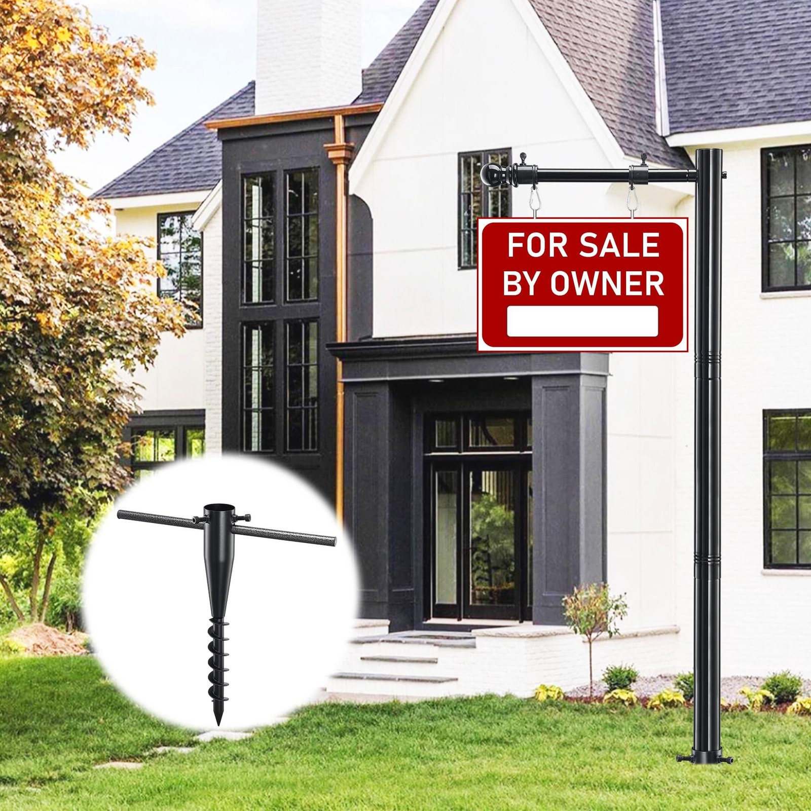 Real Estate Sign Post, 100 Inch Realtor Yard Post for Sale 100&Prime;, Black