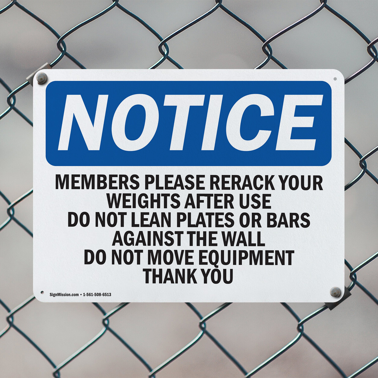 (2 Pack) Members Please Rerack Your Weights After OSHA Notice Sign Decal Metal