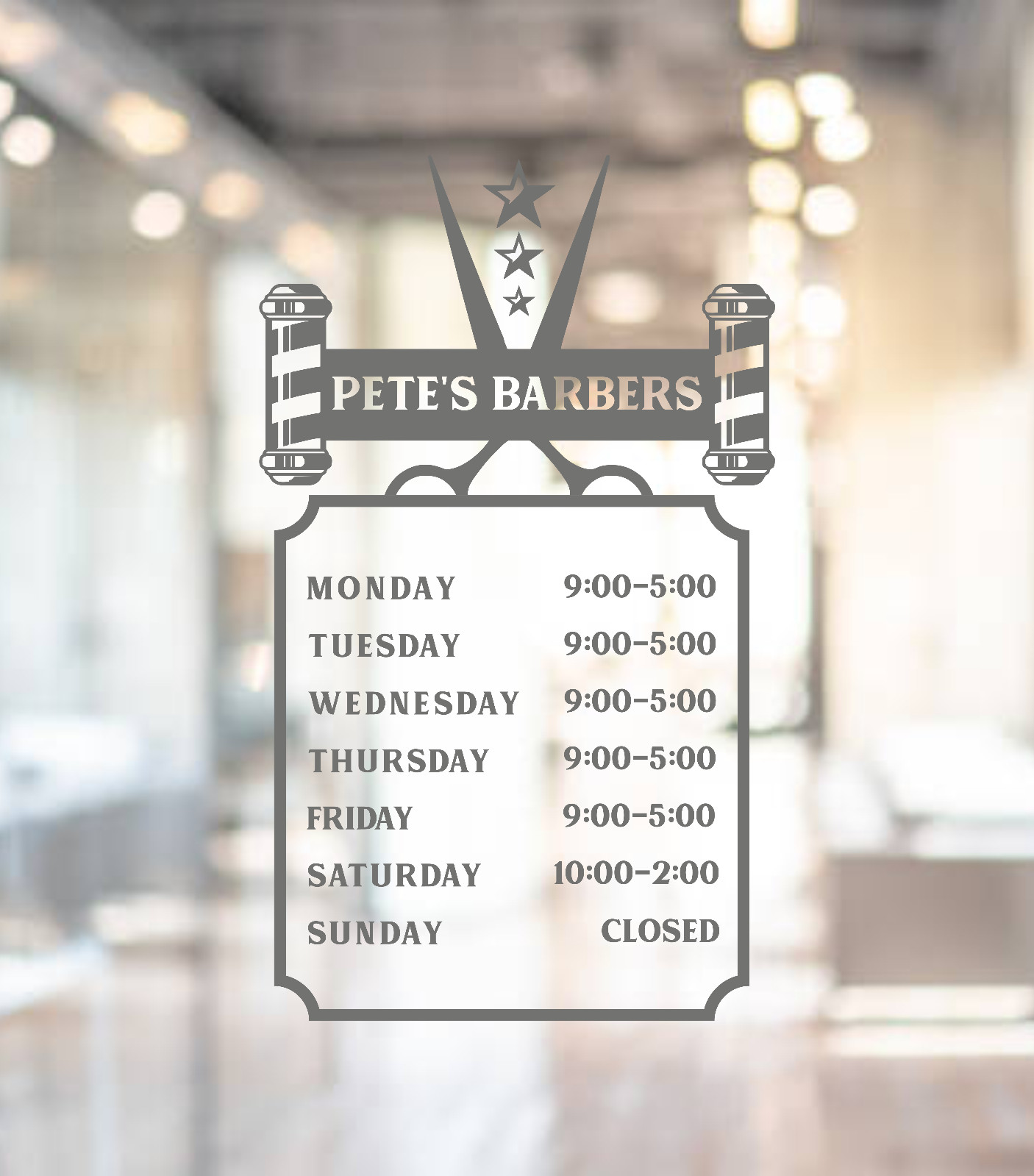 Barber Shop Opening Times Custom Personalised Custom Window Wall Sign Sticker