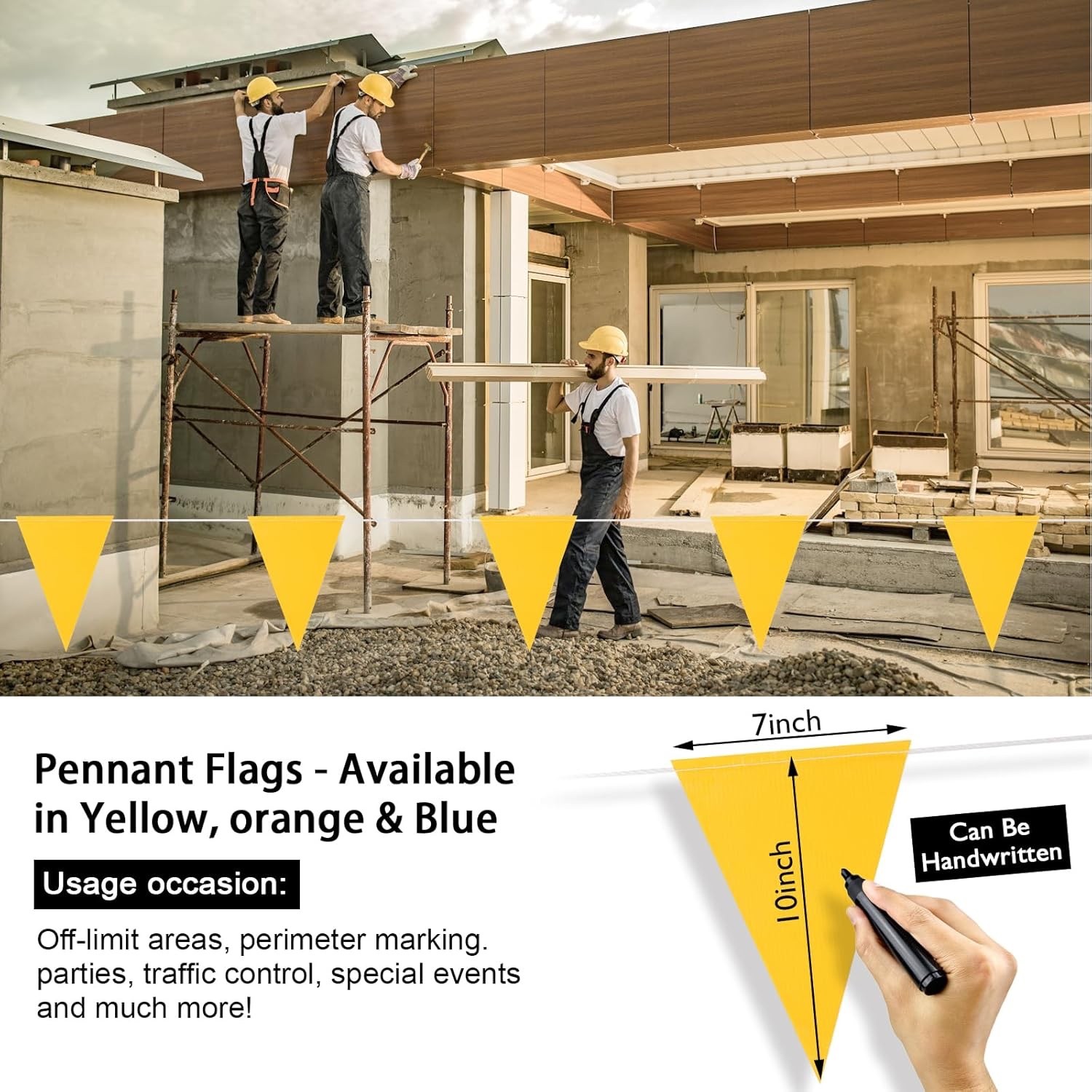 YELLOW 7×10&Prime;x100 ft – Pennant Banner Safety Flags on String for Parking, Traffic