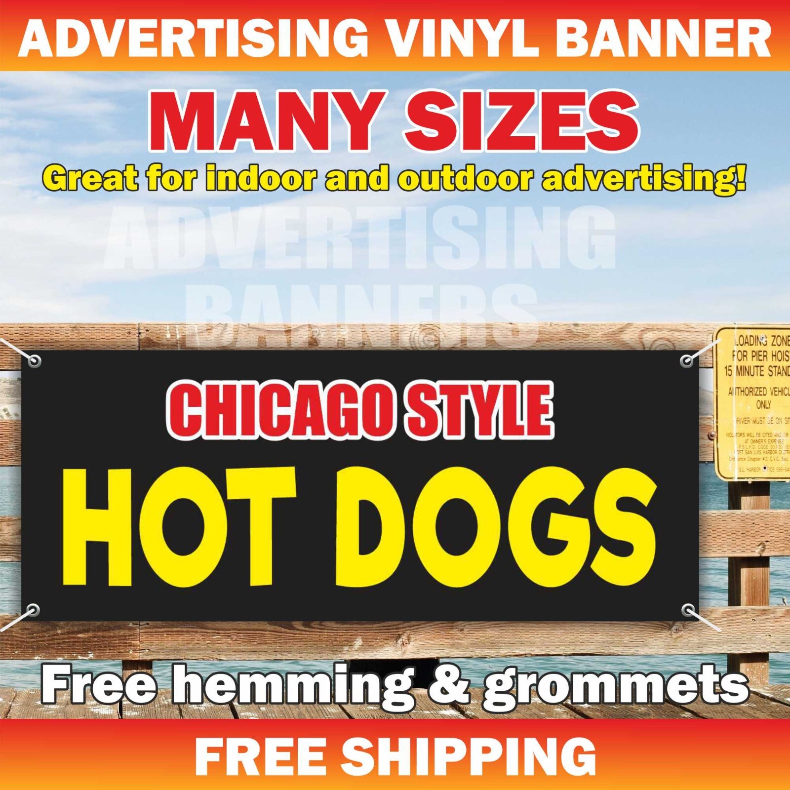 HOT DOGS CHICAGO STYLE Advertising Banner Vinyl Mesh Sign Street Food Sandwich