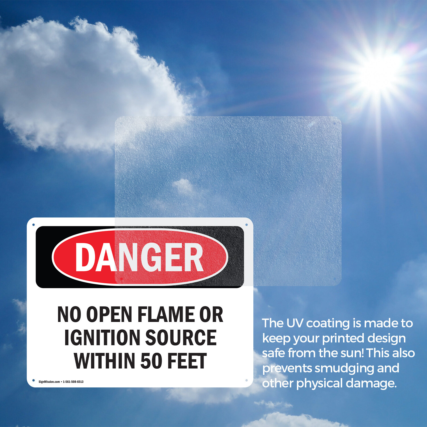 (2 Pack) No Open Flame Or Ignition Source Within 50 Feet OSHA Danger Sign Decal