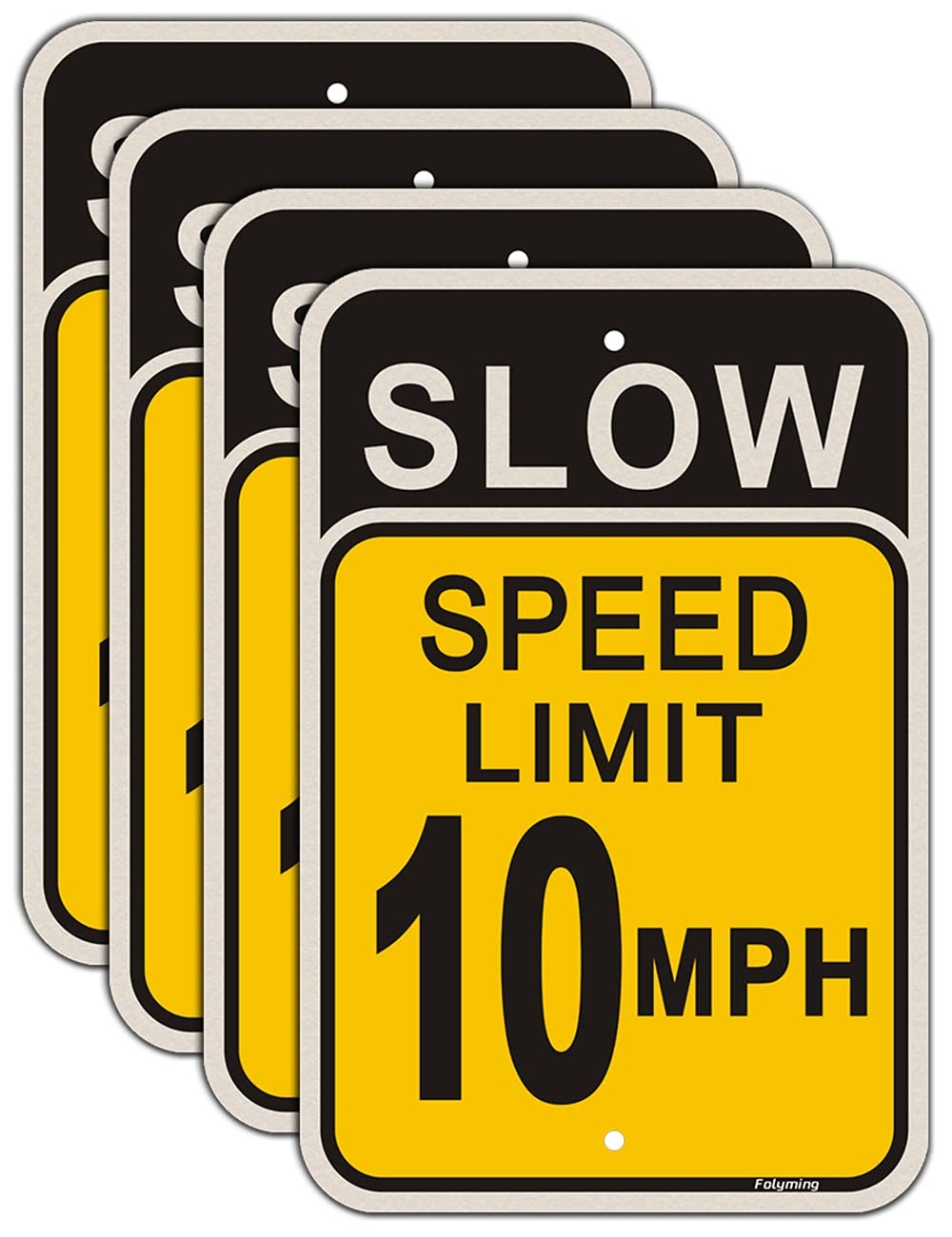 4 Pack Slow Speed Limit 10 MPH Sign 18×12 Engineer Grade Metal Reflective