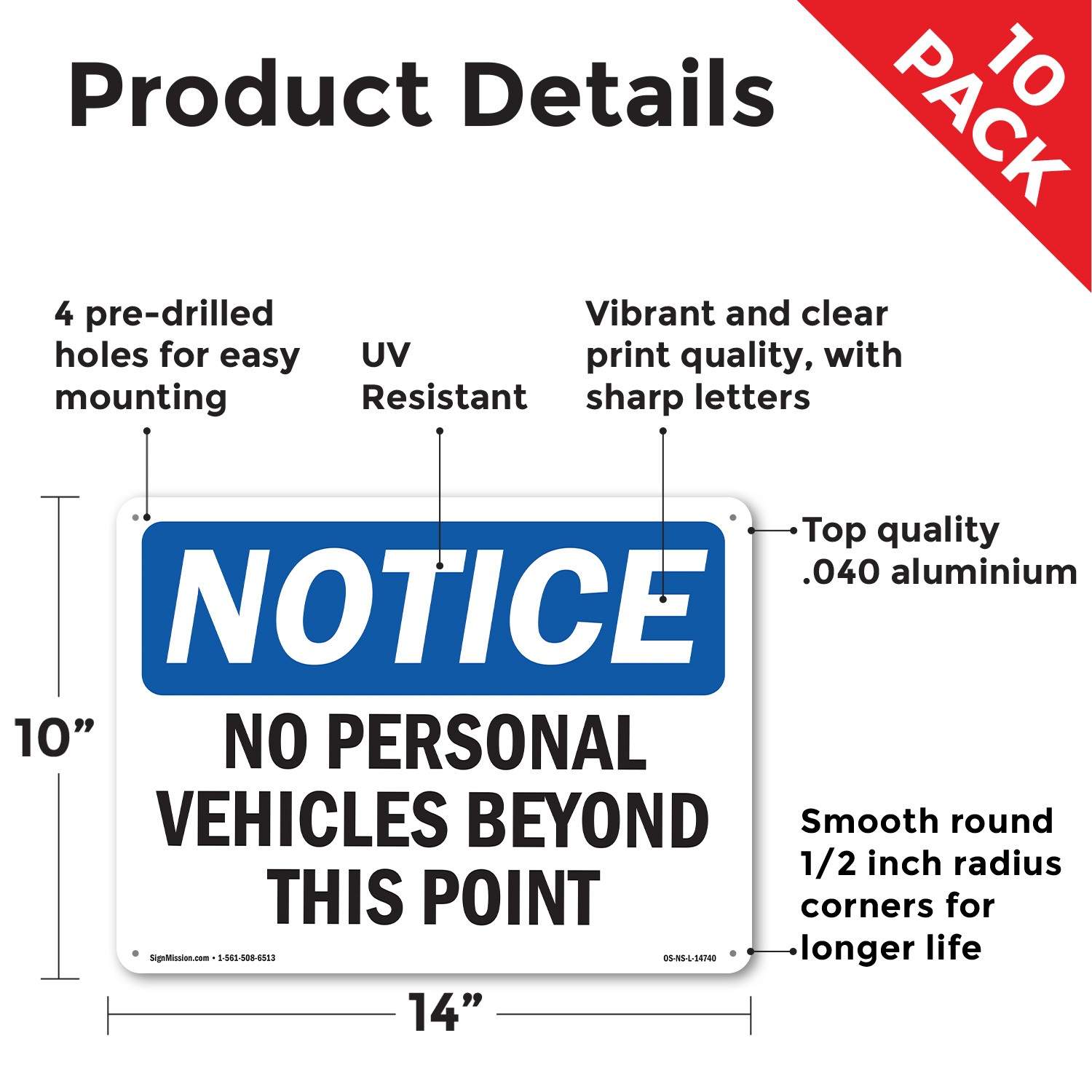 No Personal Vehicles Beyond This Point OSHA Notice Sign Or Decal – 5 or 10 Pack