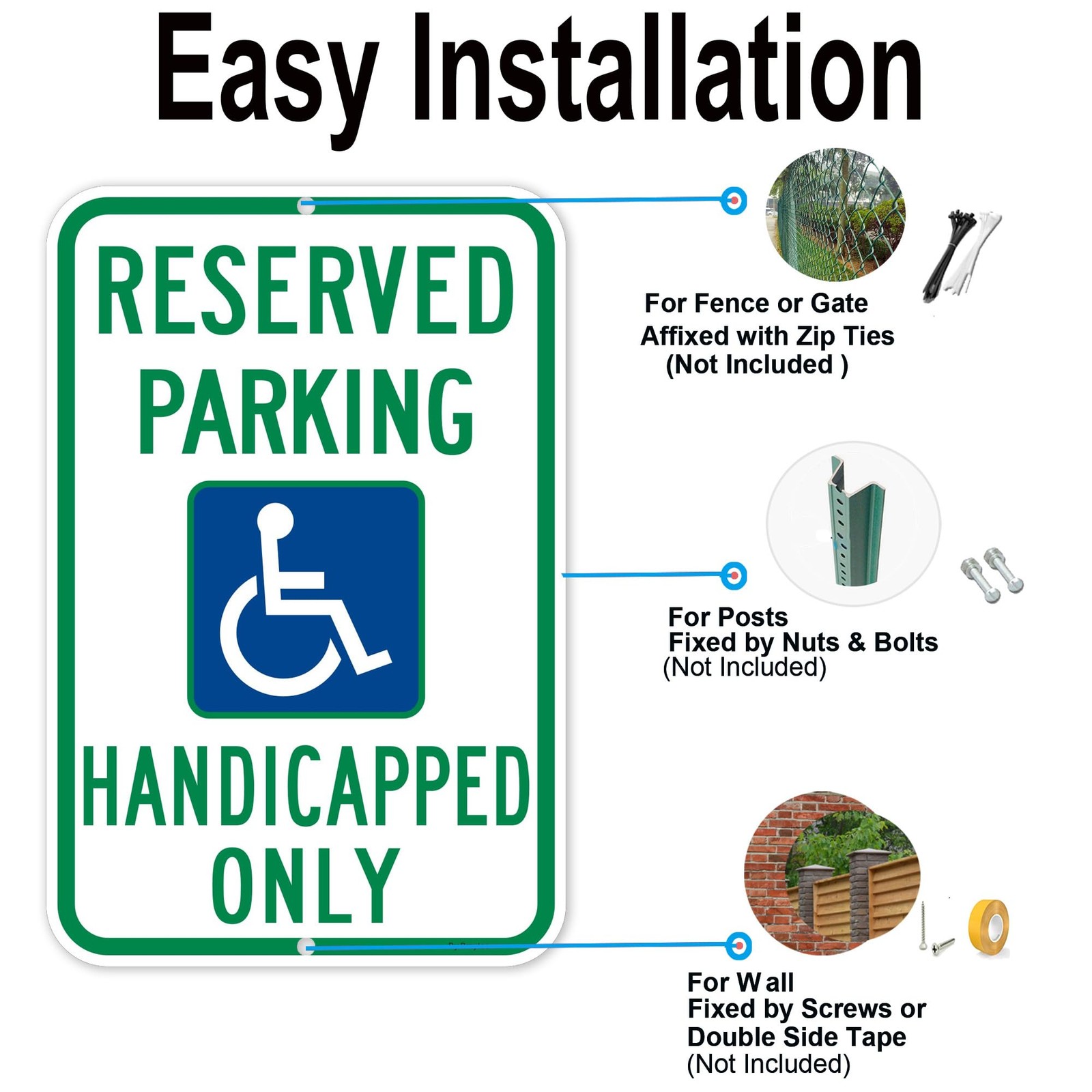 2 PCS 18×12 Inch Large Reserved Handicap Parking Sign Wheelchair Aluminum