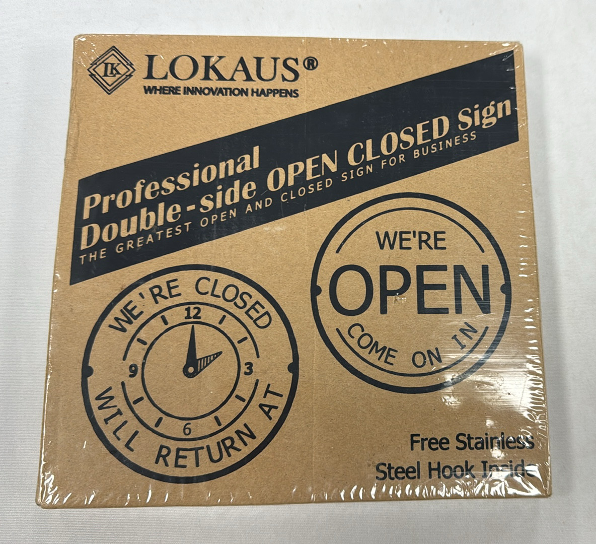 • OPEN CLOSED Sign / WILL RETURN • CLOCK : Business Hours —Hanging 2-Sided (B19)