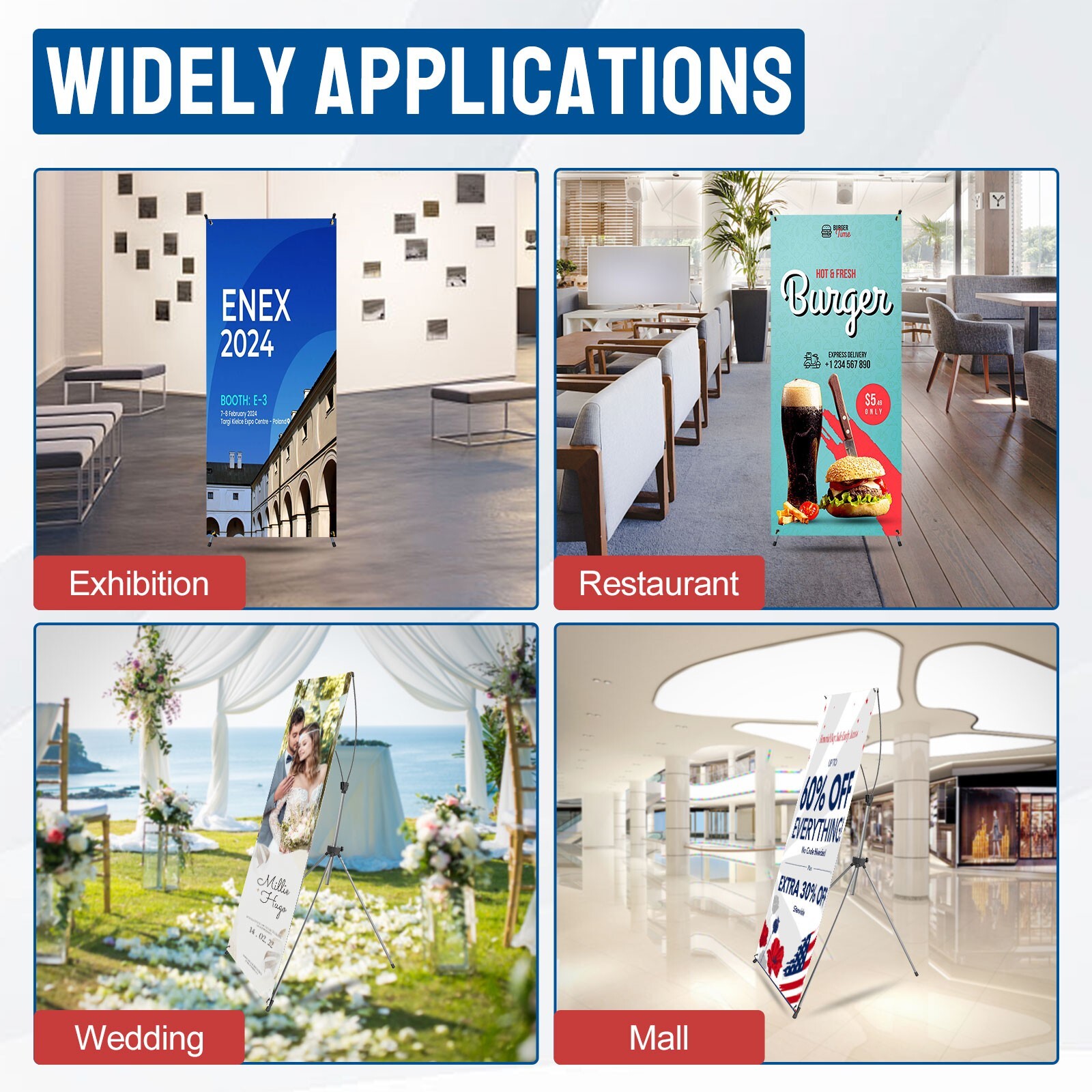 Custom retractable X-Banner Stand with Customized Banner for Business Display