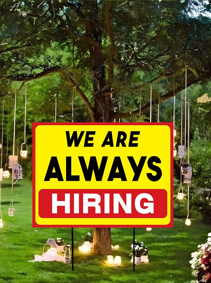 2PC Hiring Yard Sign – Double Sided Help Wanted Signs for Business Signboard