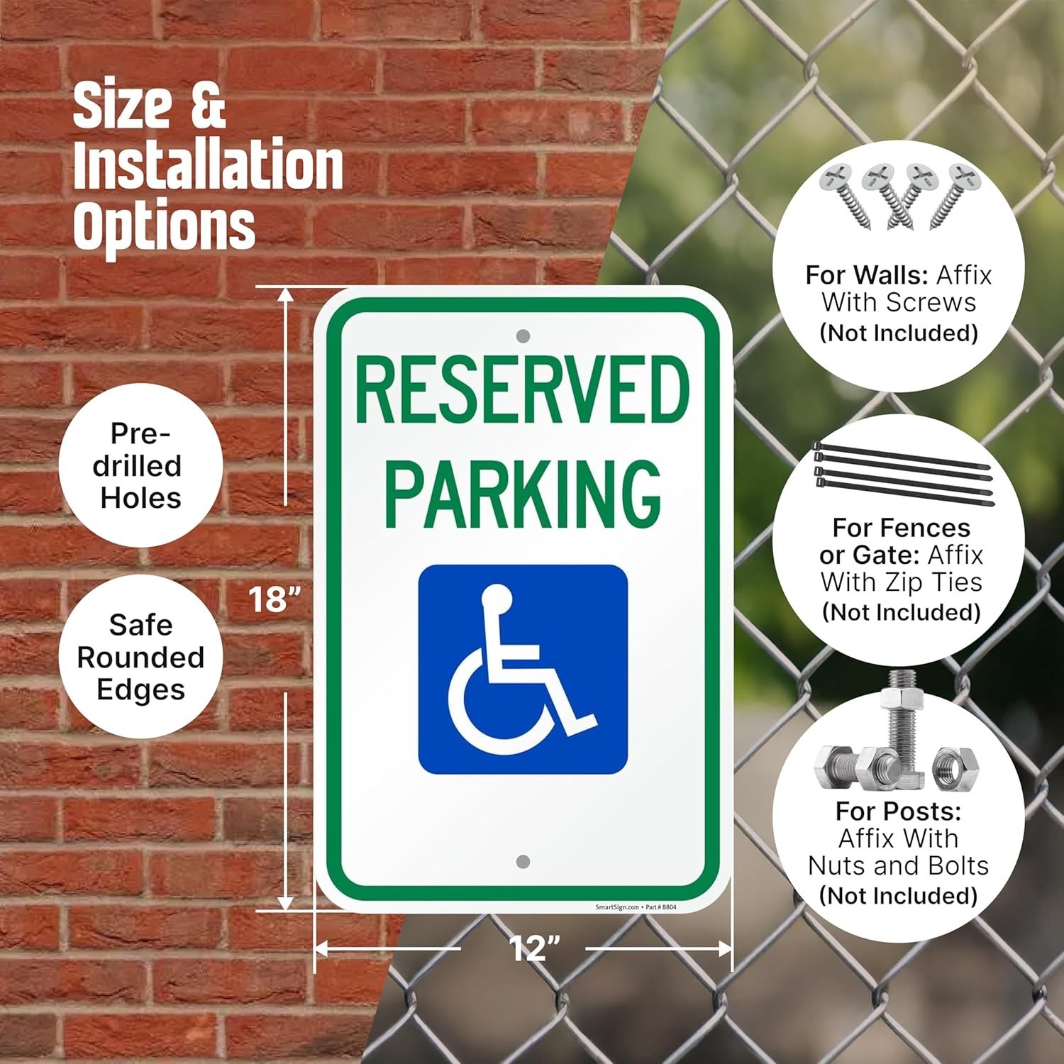 Reserved Handicap Parking Sign Aluminum Reflective 12×18 Outdoor Safety