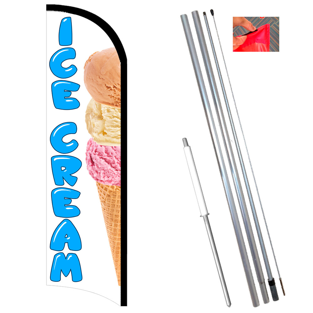 ICE CREAM Premium Windless Feather Flag Bundle (Complete Kit) OR Optional Repla