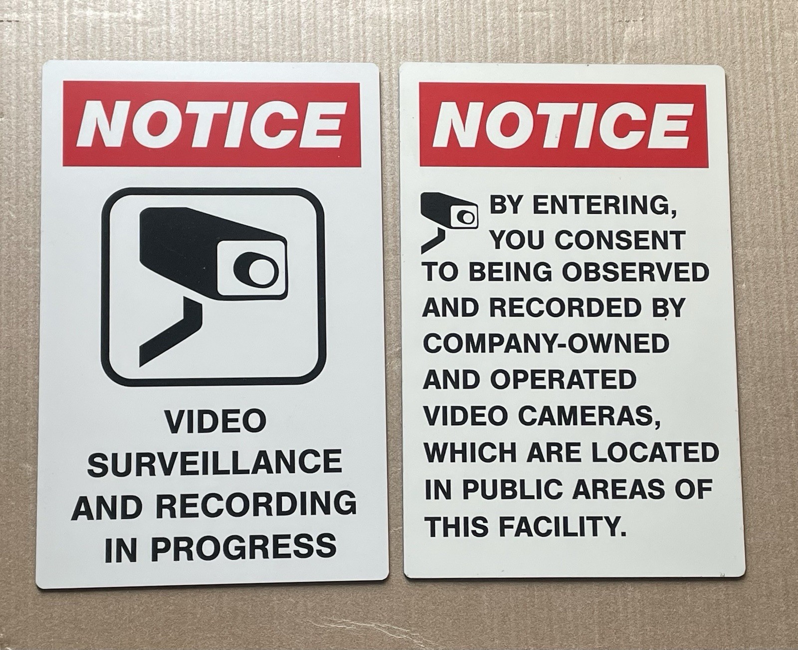 Heavy Duty NOTICE VIDEO Signs 10x 15.5 Aluminum Wedged Fiberglass 2 Pc Lot
