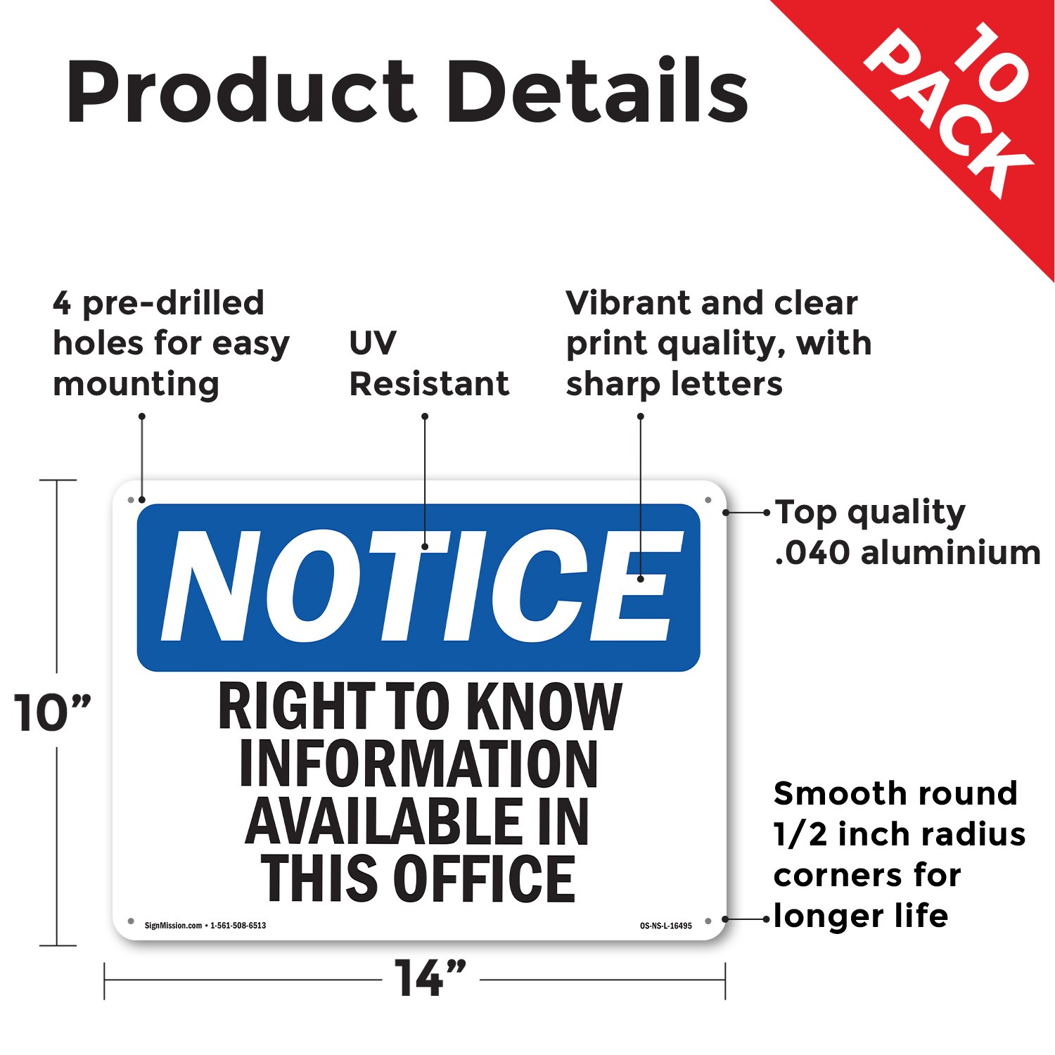 Right To Know Information Available OSHA Notice Sign Or Decal – 5 or 10 Pack