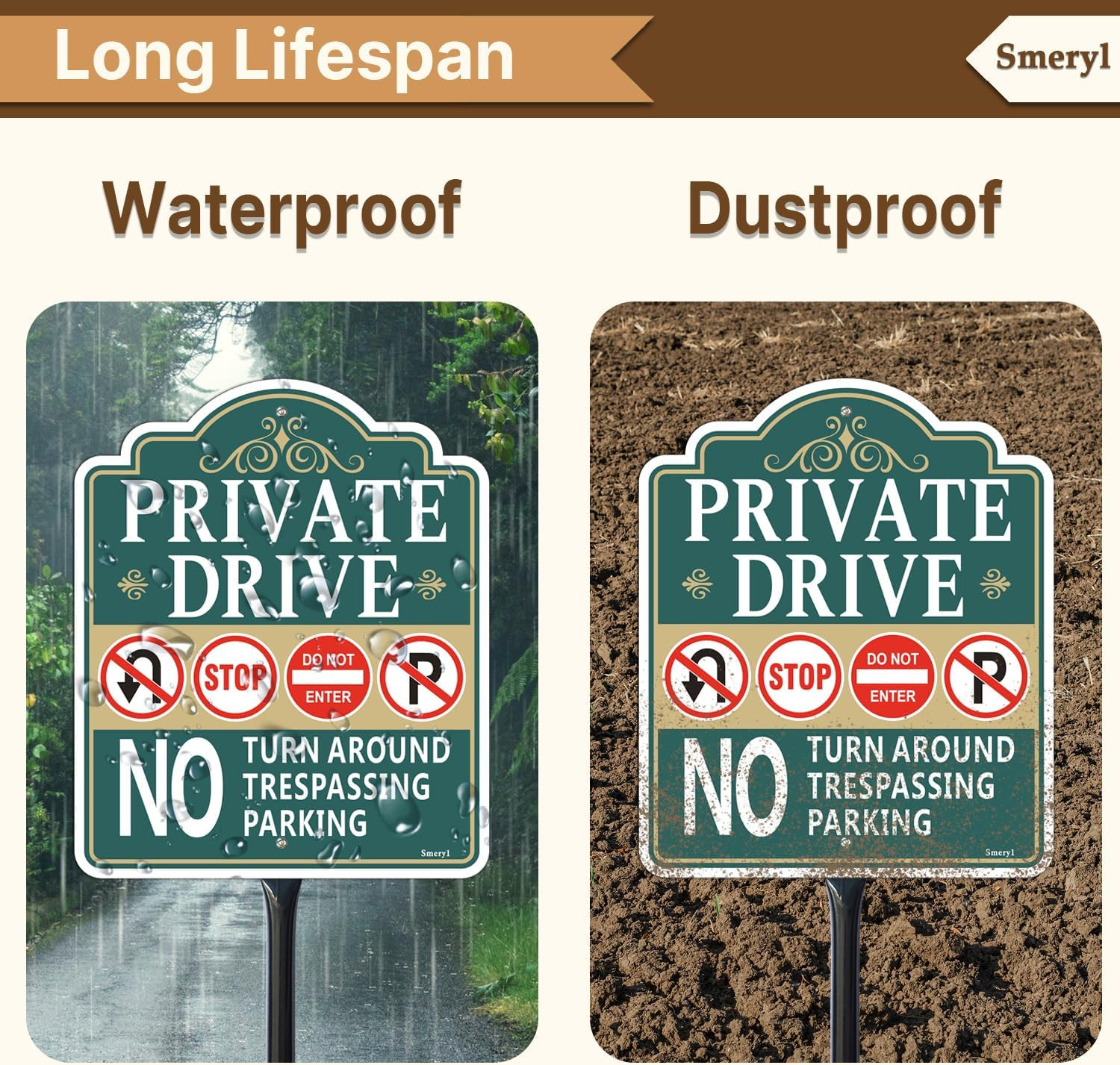 Private Drive No Turn around Sign with 34.6&Prime; Stake for Yard, 12&Prime; X 10&Prime; Private D