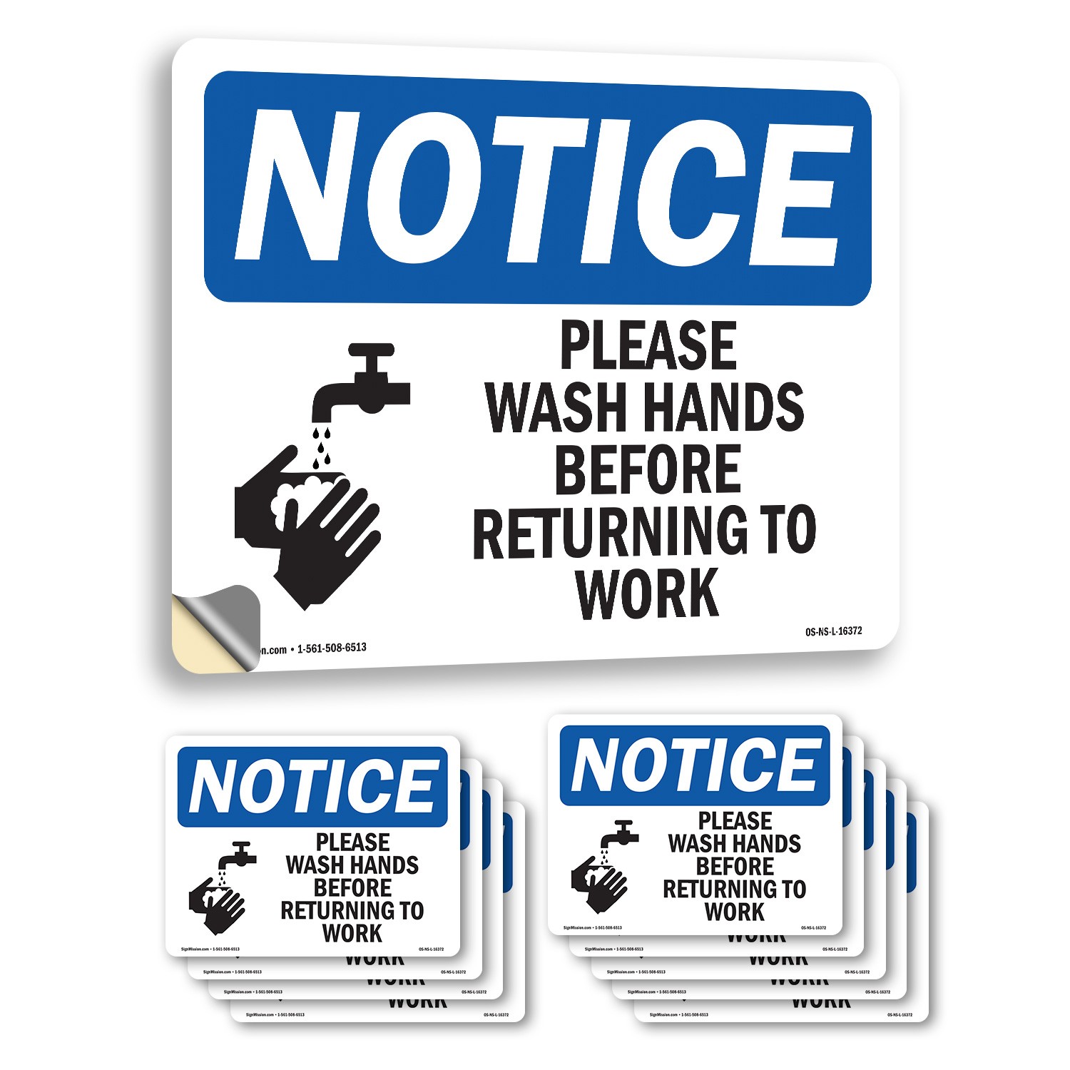 Please Wash Hands Before Returning To Work OSHA Notice Sign, Decal 5 or 10 Pack