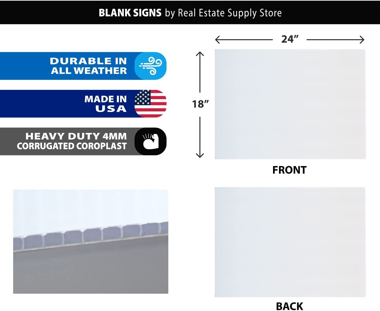 Heavy Duty 24&Prime;x18&Prime; Blank Corrugated Plastic Yard Signs (White or Yellow)