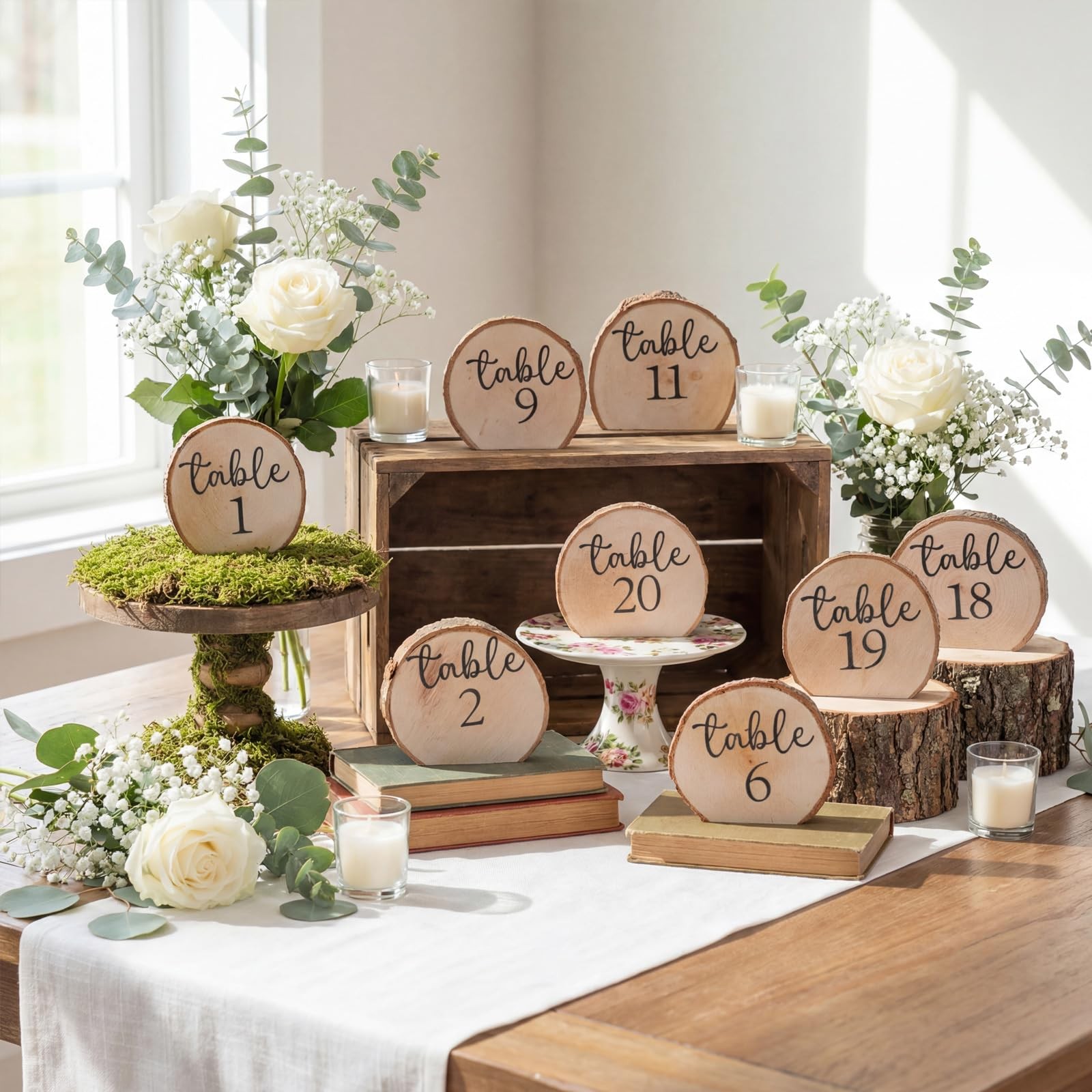 20 PCS Rustic Wood Table Numbers Set Wedding Centerpieces Banquet Seating