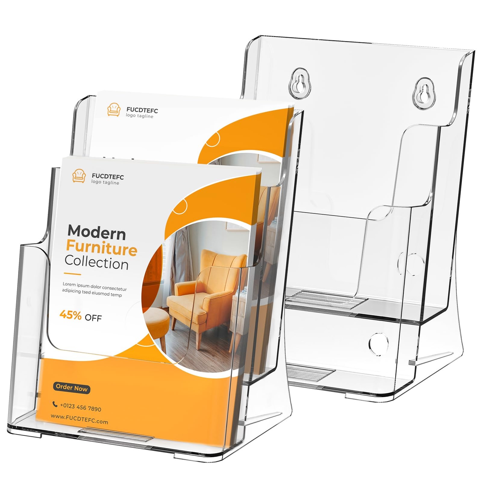 FUCDTEFC 2 Pack Acrylic Brochure Holder 2 2-Tier Holder, Clear
