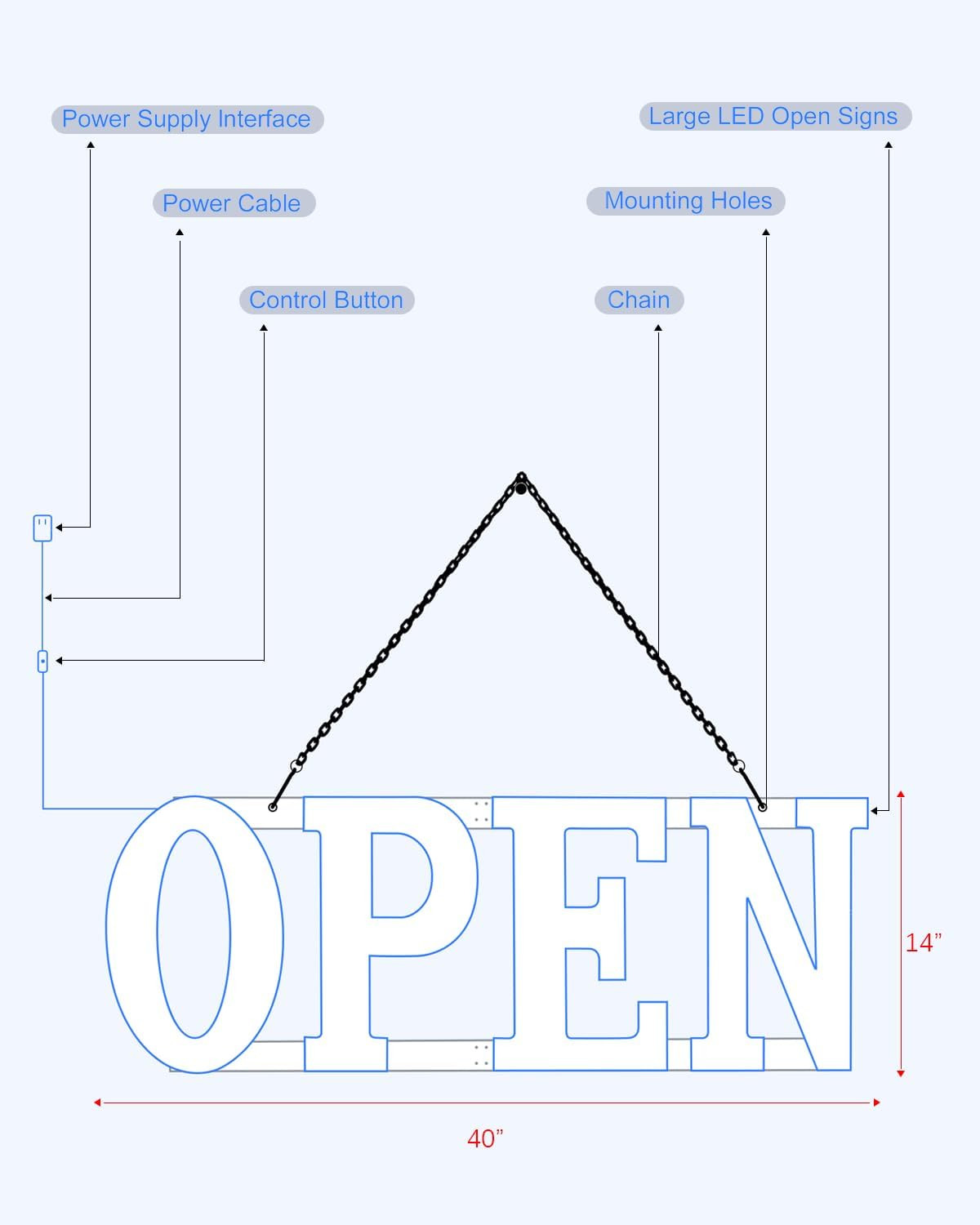 Ultra Bright LED Open Sign for Business – 40&Prime; x 14&Prime; – Perfect for Any Store